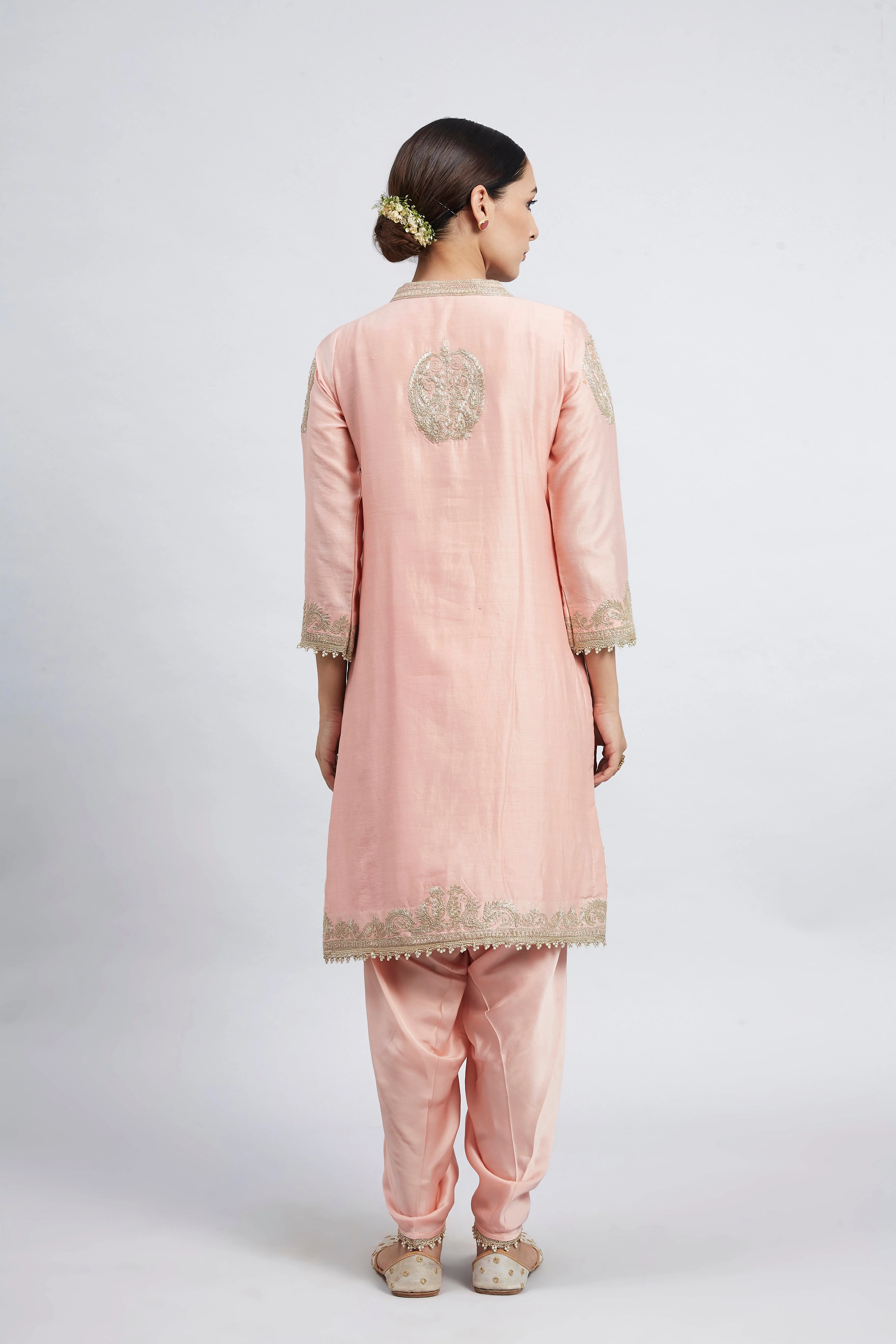 Aabisah- Carnation Pink Embroidered Kurta With Dhoti (Lxrts) - Image 5