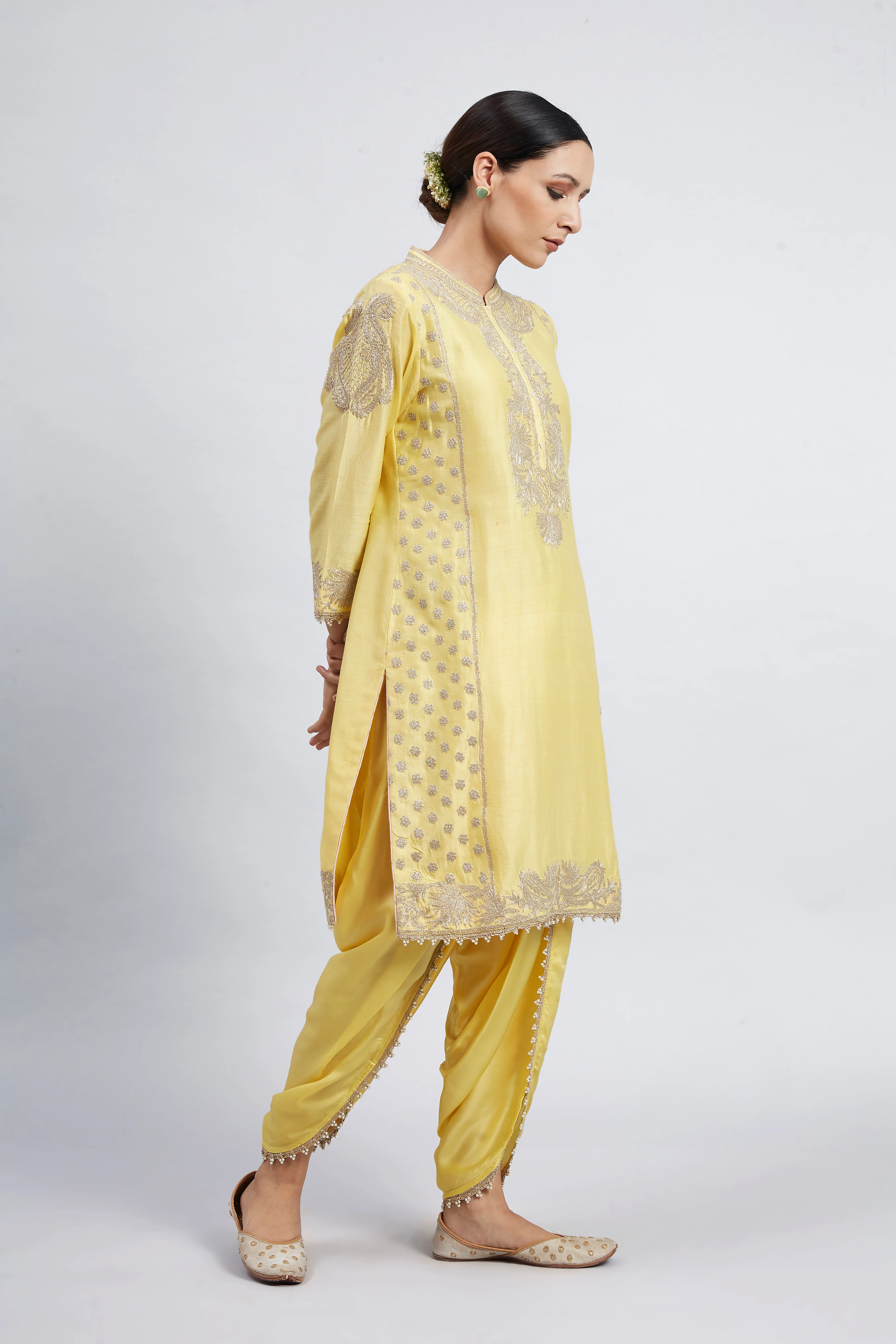 Aabish- Daffodil Yellow Pearl Embroidered Kurta Set - Image 5