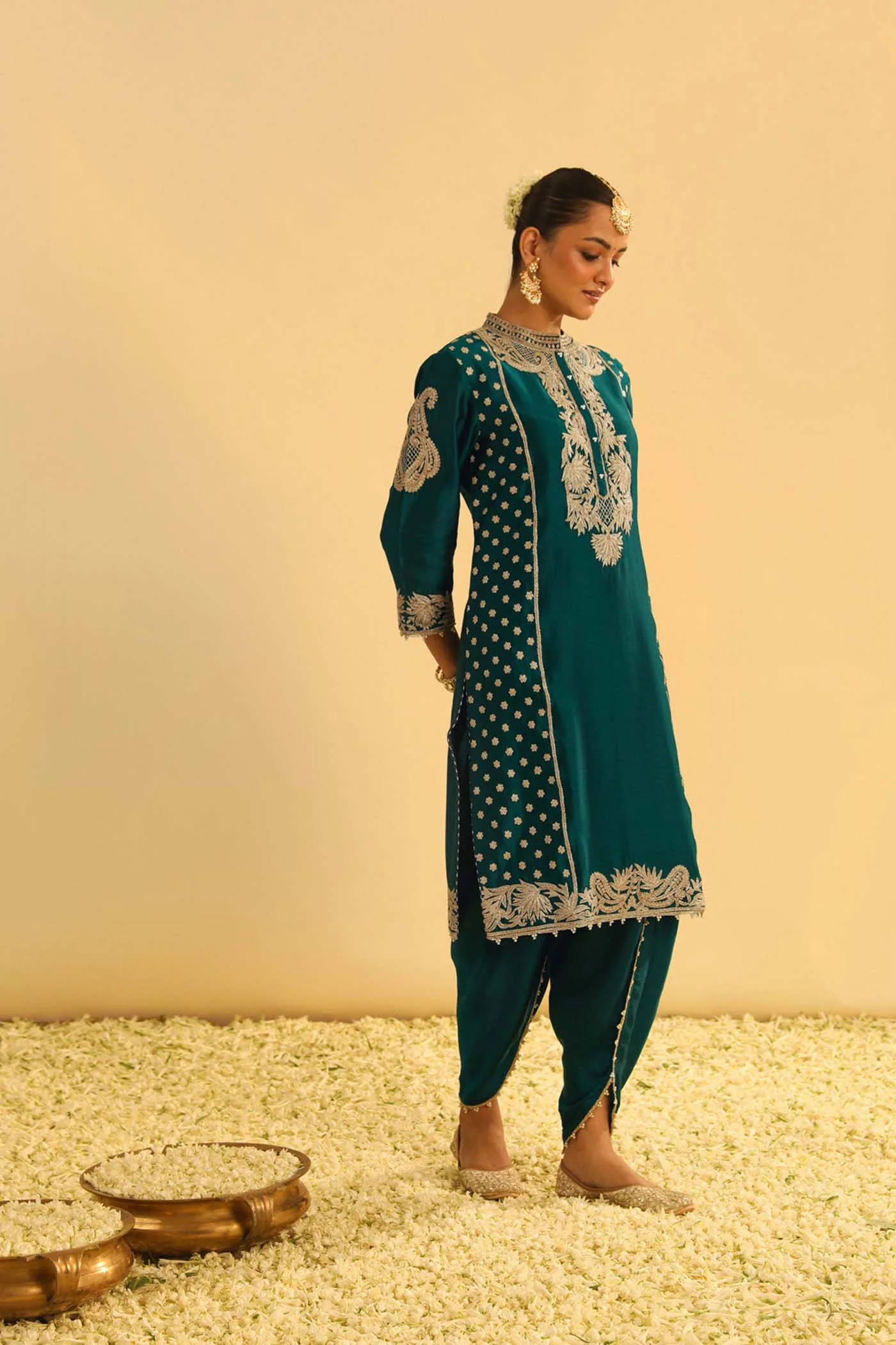 Aabish - Emerald Green Kurta Dhoti Set - Image 2