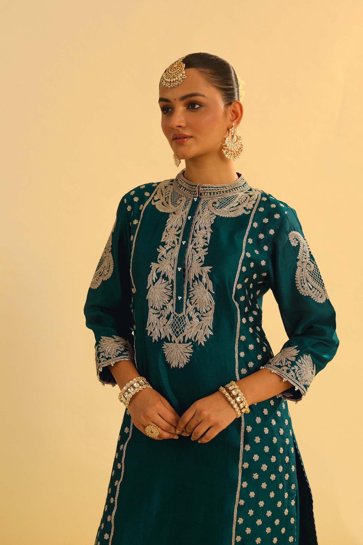 Aabish - Emerald Green Kurta Dhoti Set - Image 4