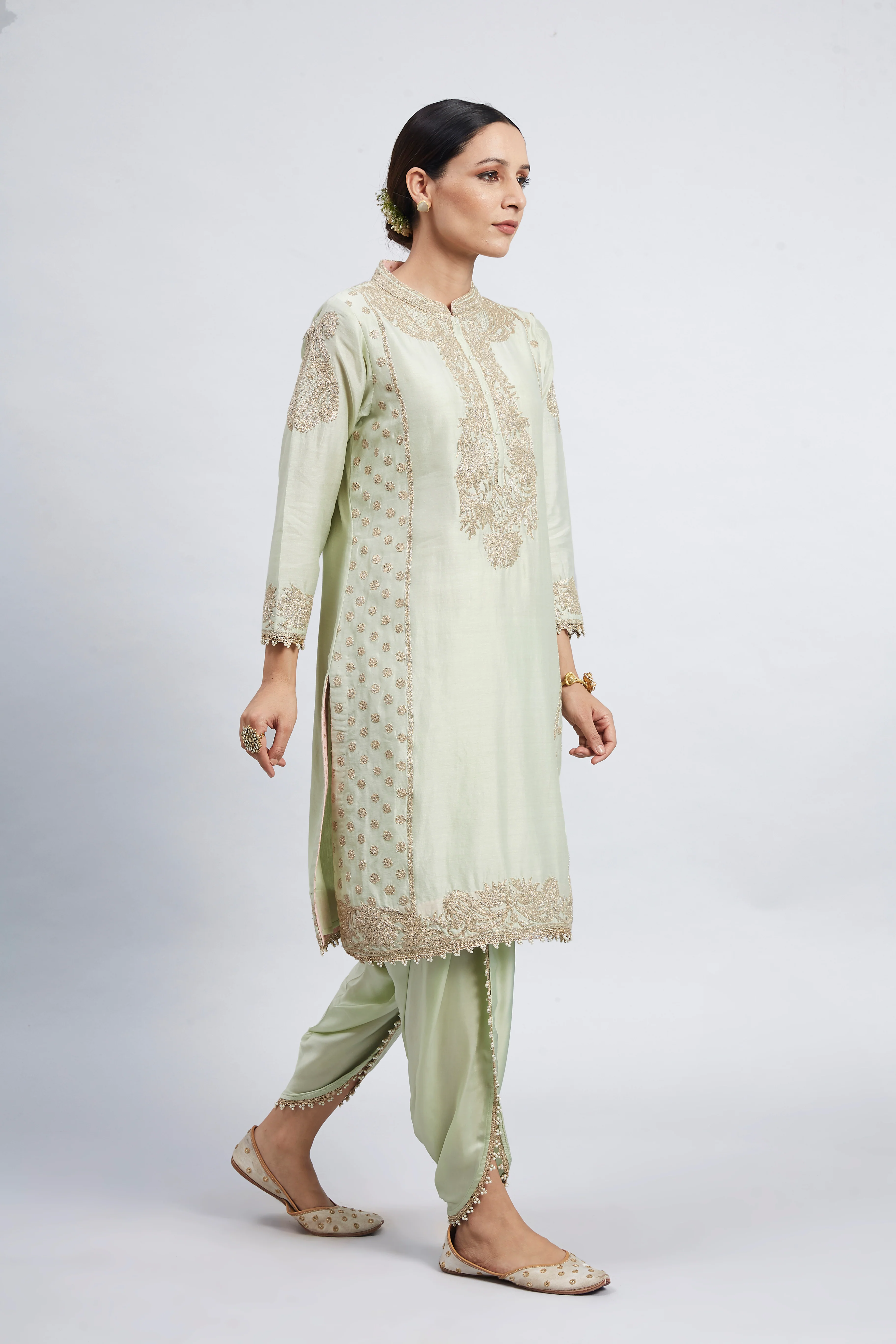 Aabish- Mint Green Tilla Embroidered Kurta Set - Image 2