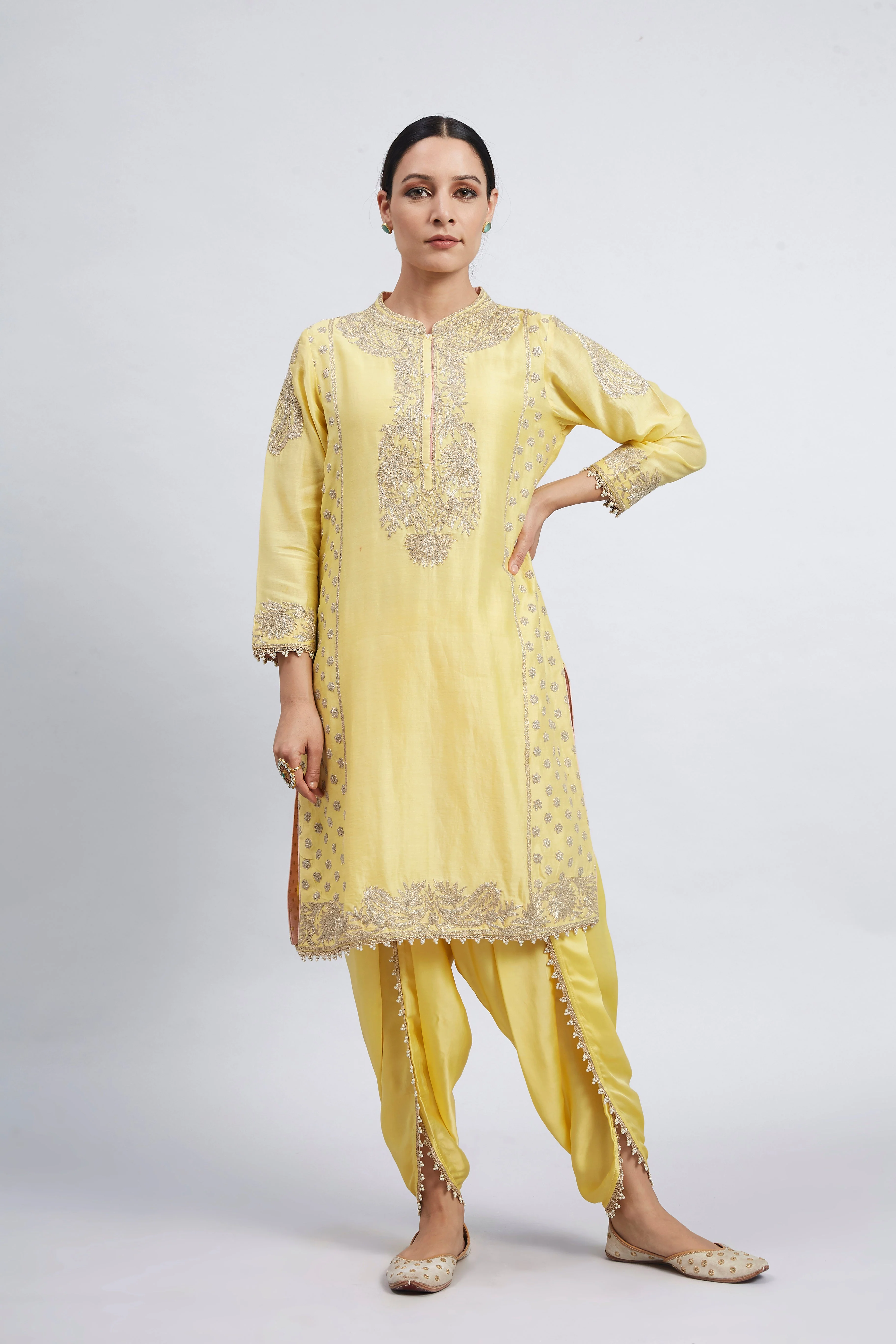 Aabish Mustard  Pearl Embroidered Kurta Set - Image 2