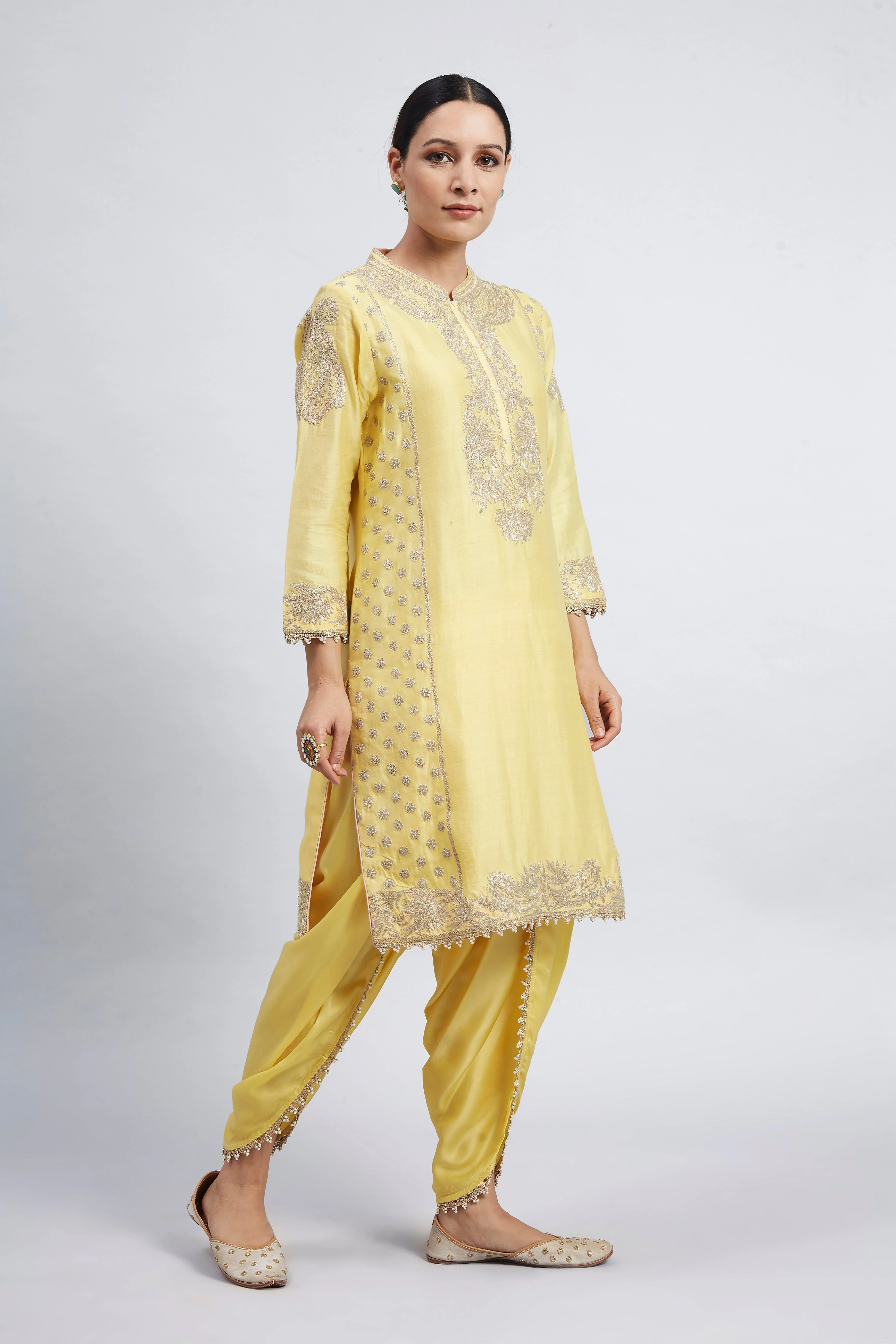 Aabish Mustard  Pearl Embroidered Kurta Set - Image 3