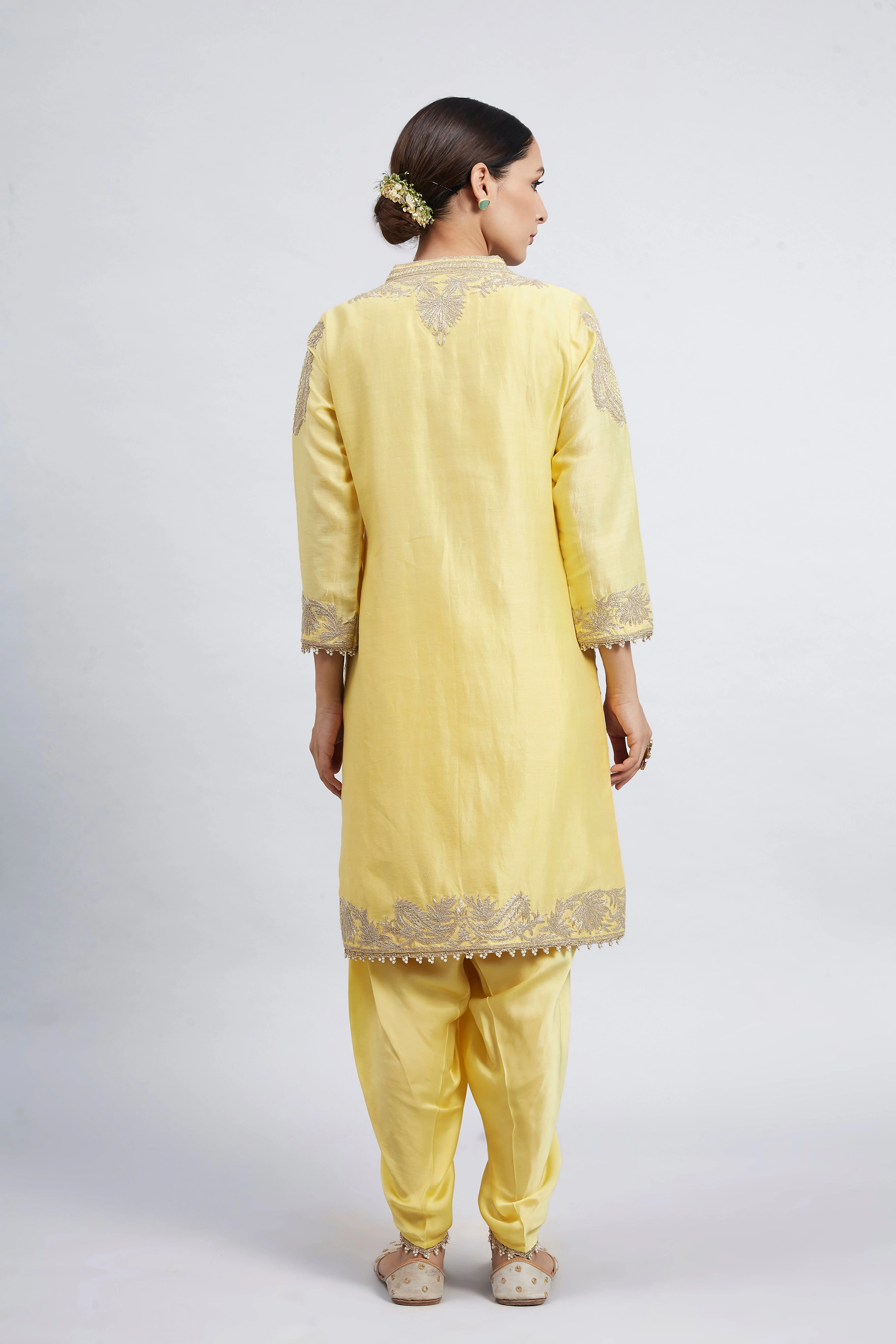 Aabish Mustard  Pearl Embroidered Kurta Set - Image 6