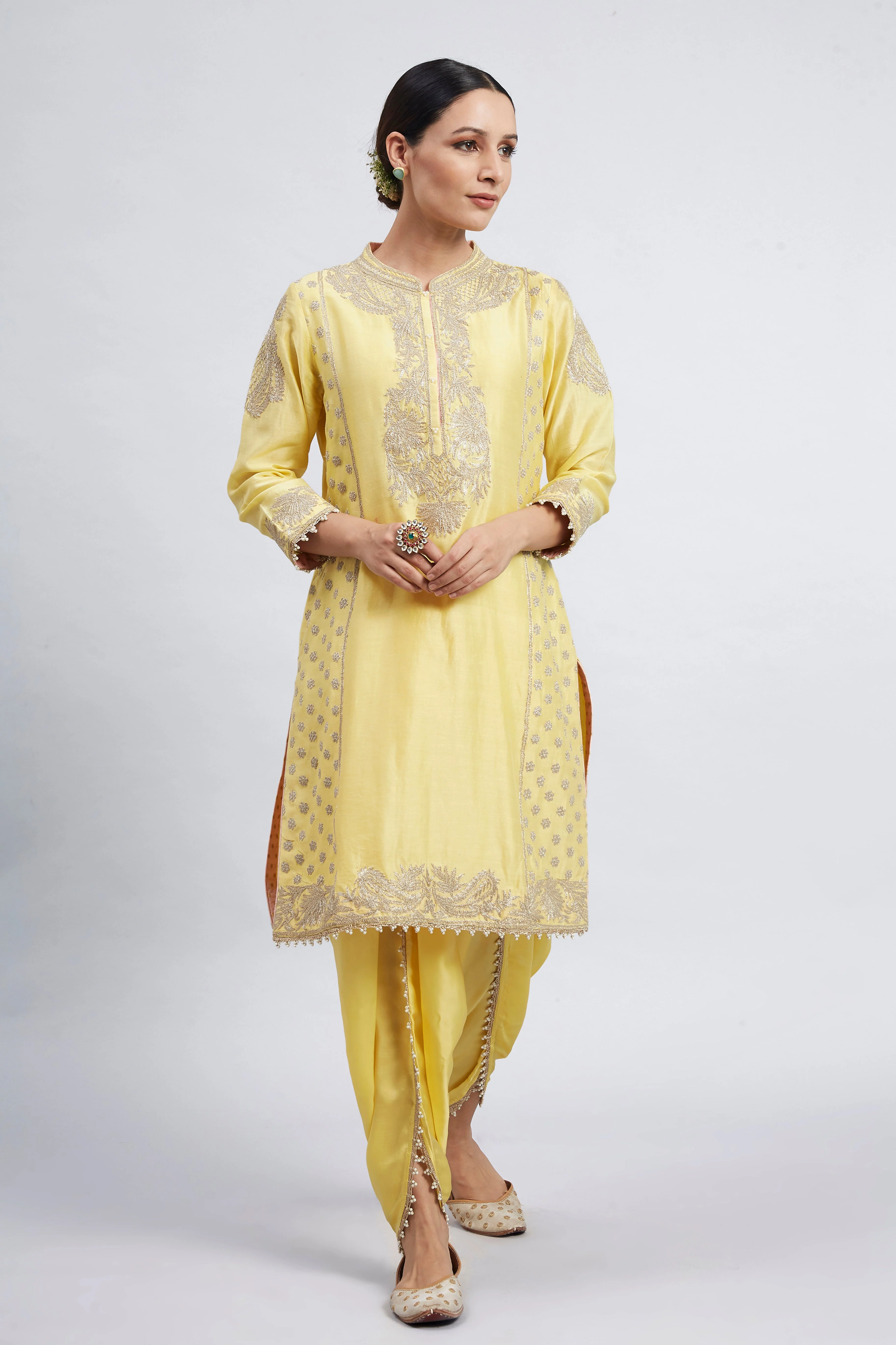 Aabish Mustard  Pearl Embroidered Kurta Set - Image 7