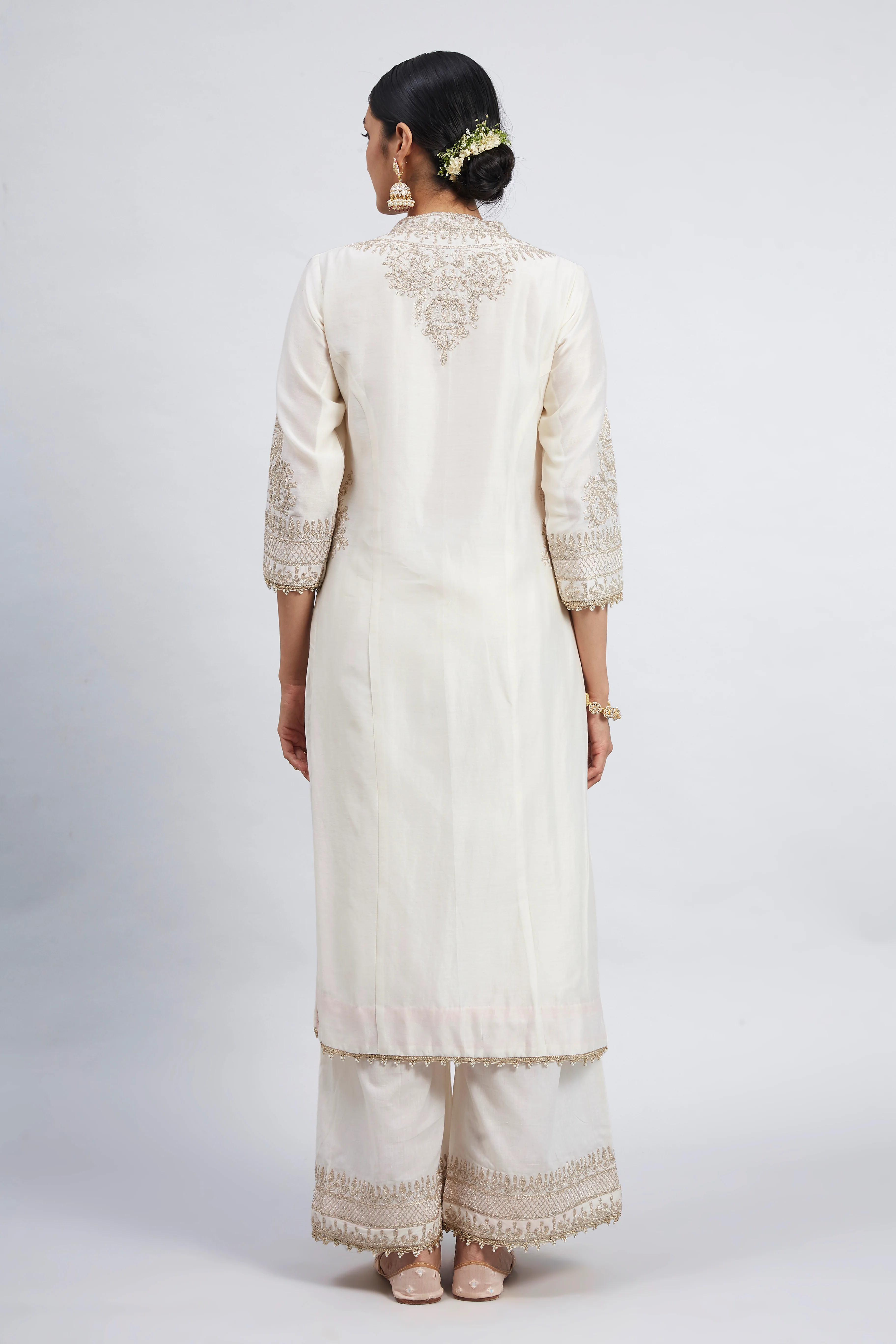 Aadah- White Princess-Cut Long Kurta Set - Image 3