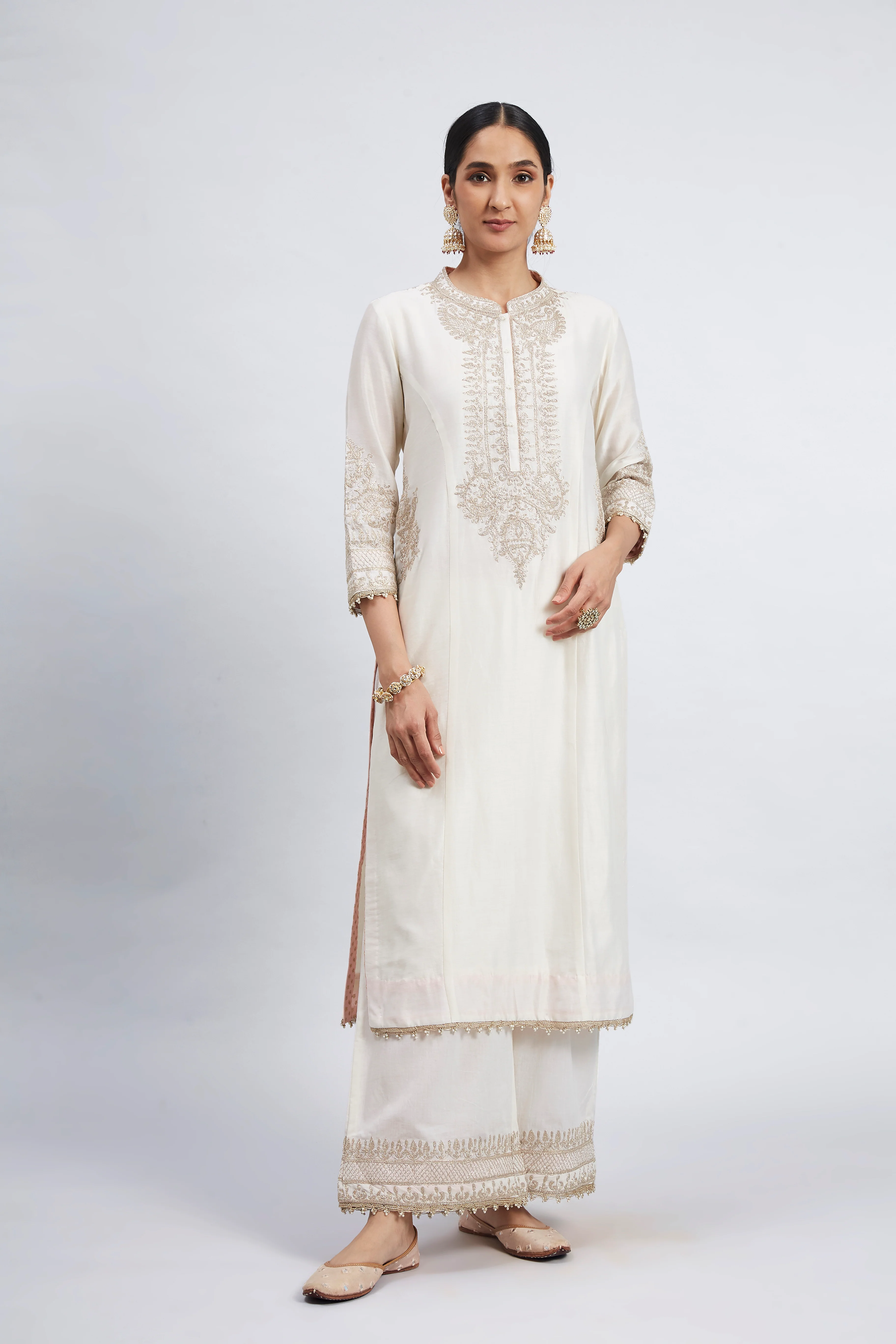 Aadah- White Princess-Cut Long Kurta Set - Image 4
