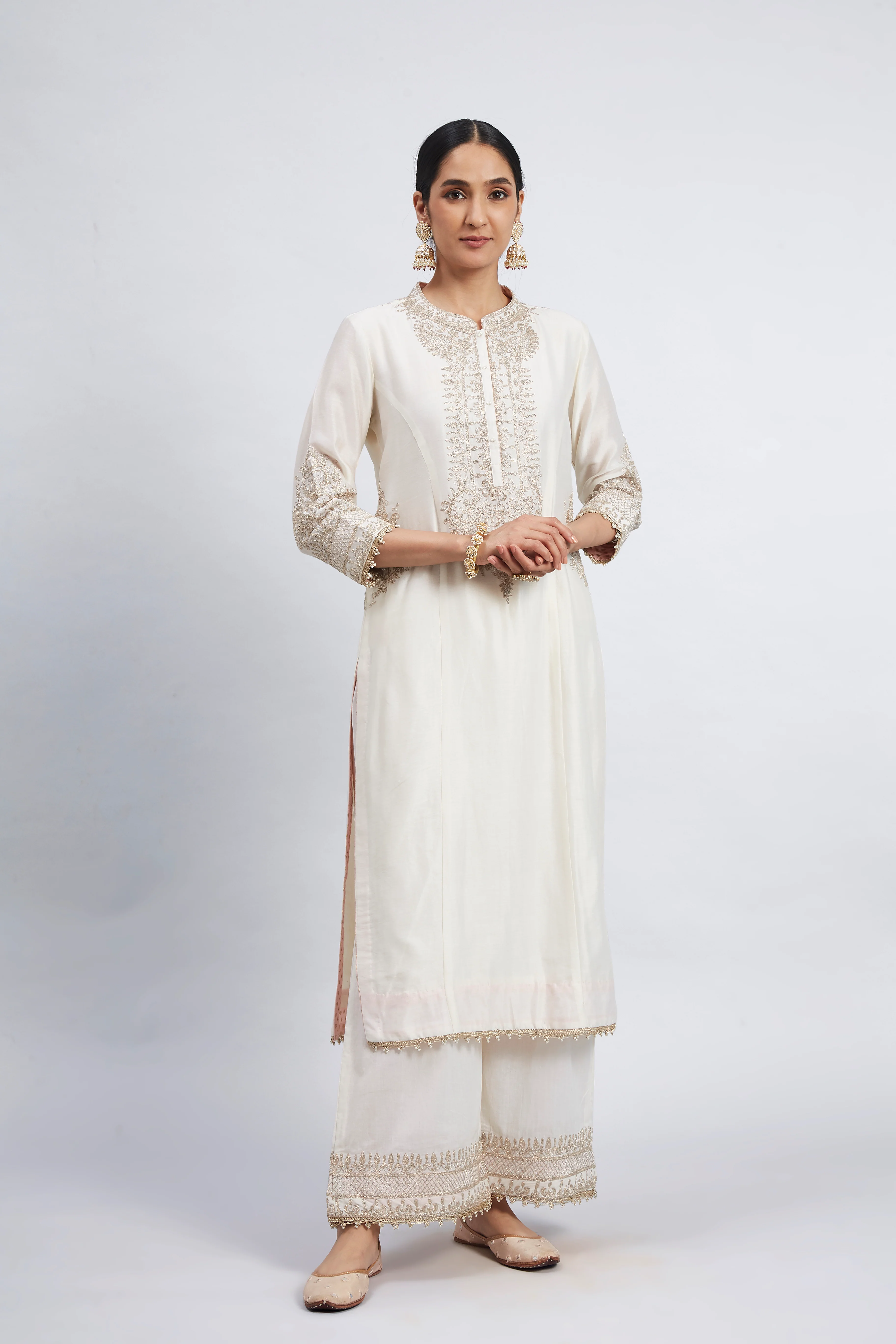 Aadah- White Princess-Cut Long Kurta Set - Image 5