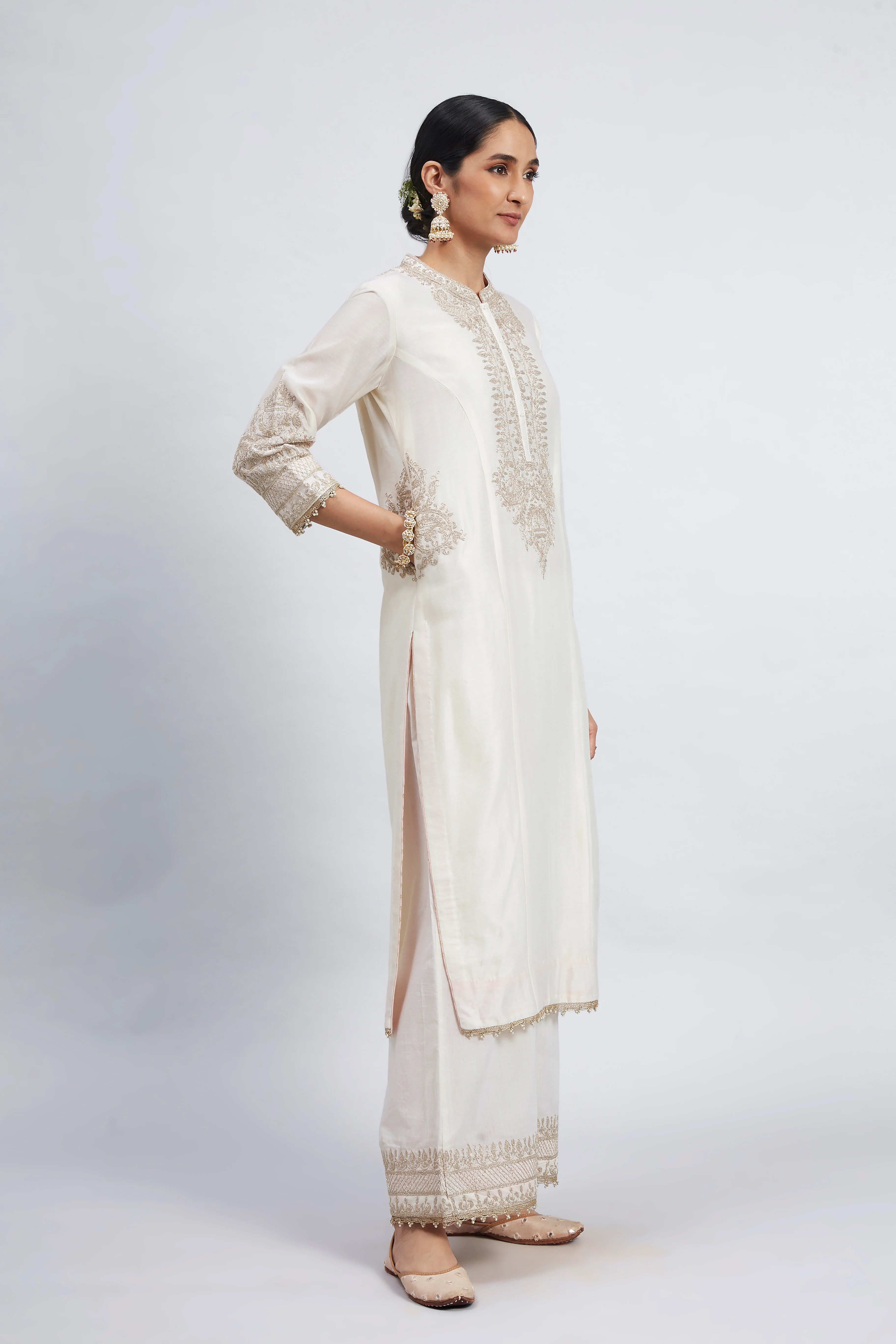 Aadah- White Princess-Cut Long Kurta Set - Image 6