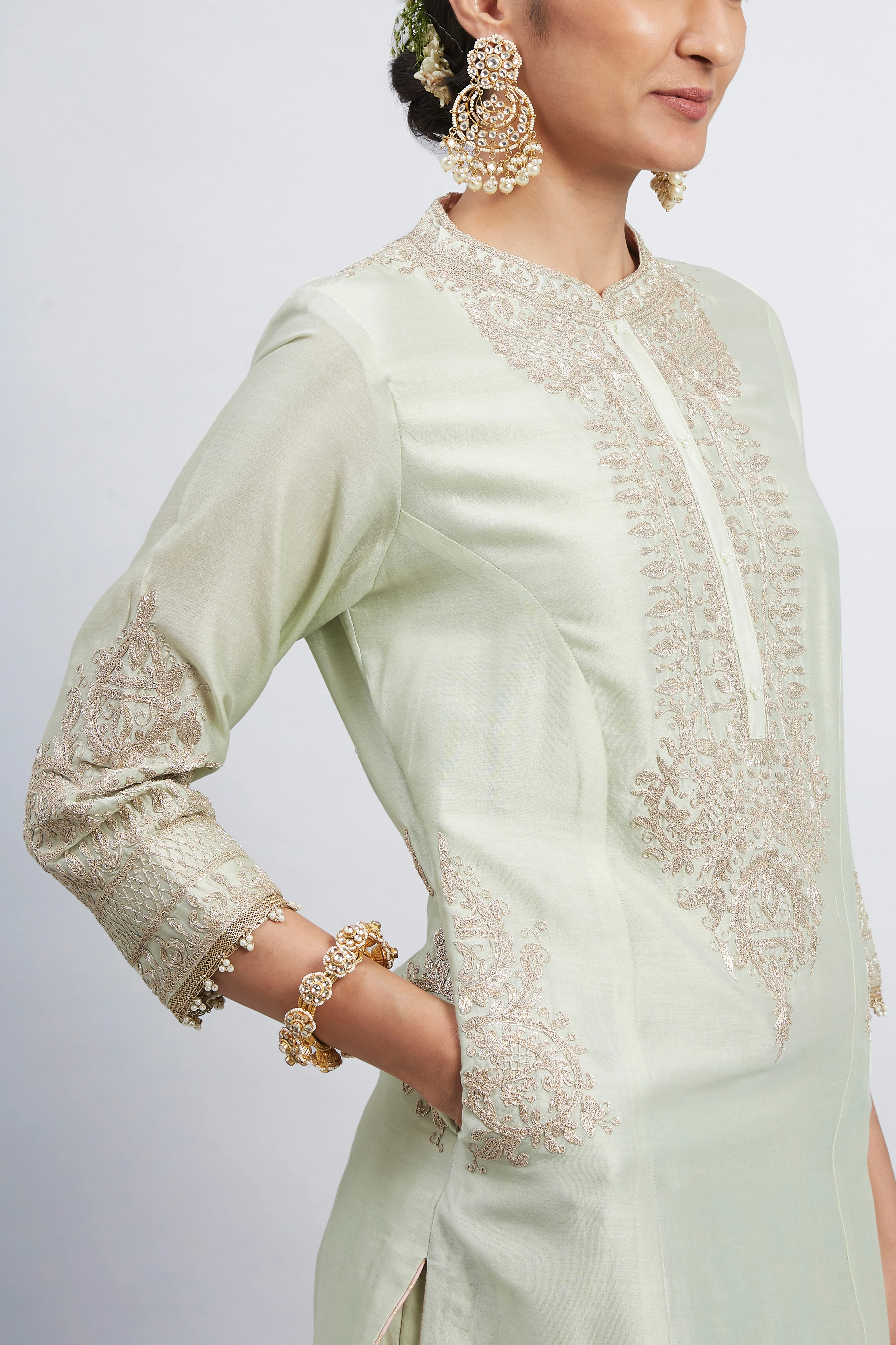 Aadah- Mint Green Embroidered Princess-Cut Kurta Set - Image 2