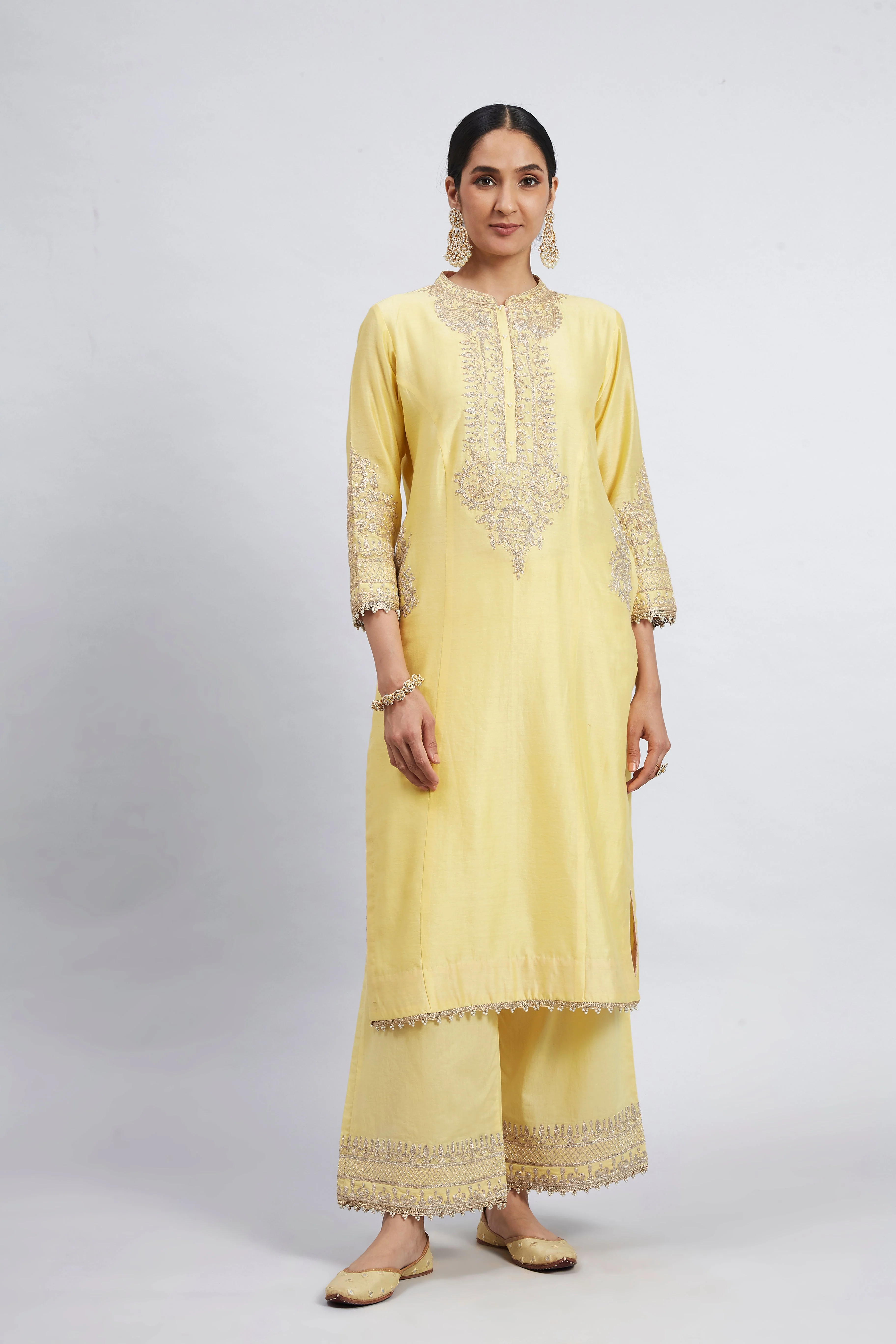 Aadah- Daffodil Yellow Princess-Cut Long Kurta Set (Lxrts)