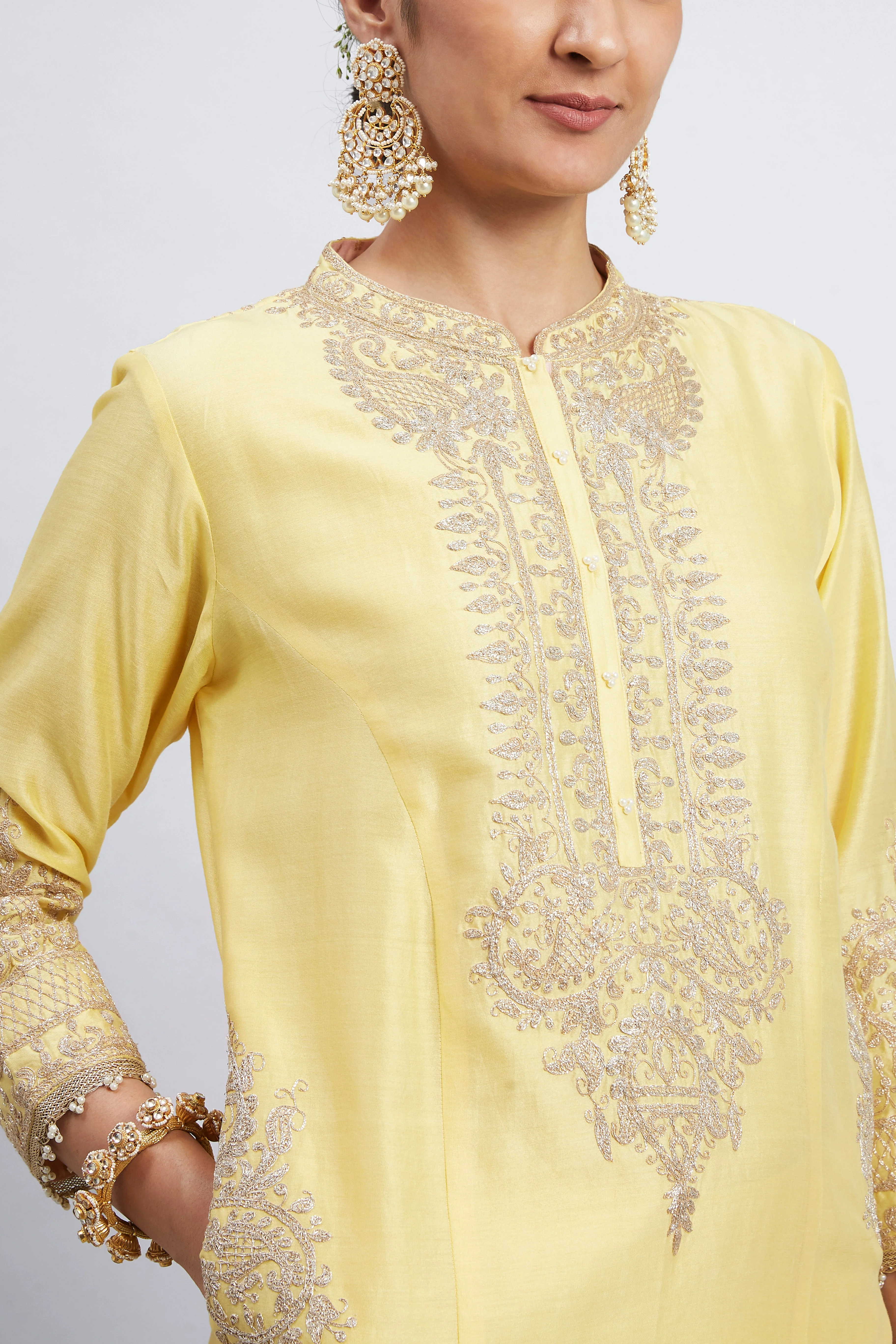 Aadah- Daffodil Yellow Princess-Cut Long Kurta Set (Lxrts) - Image 4