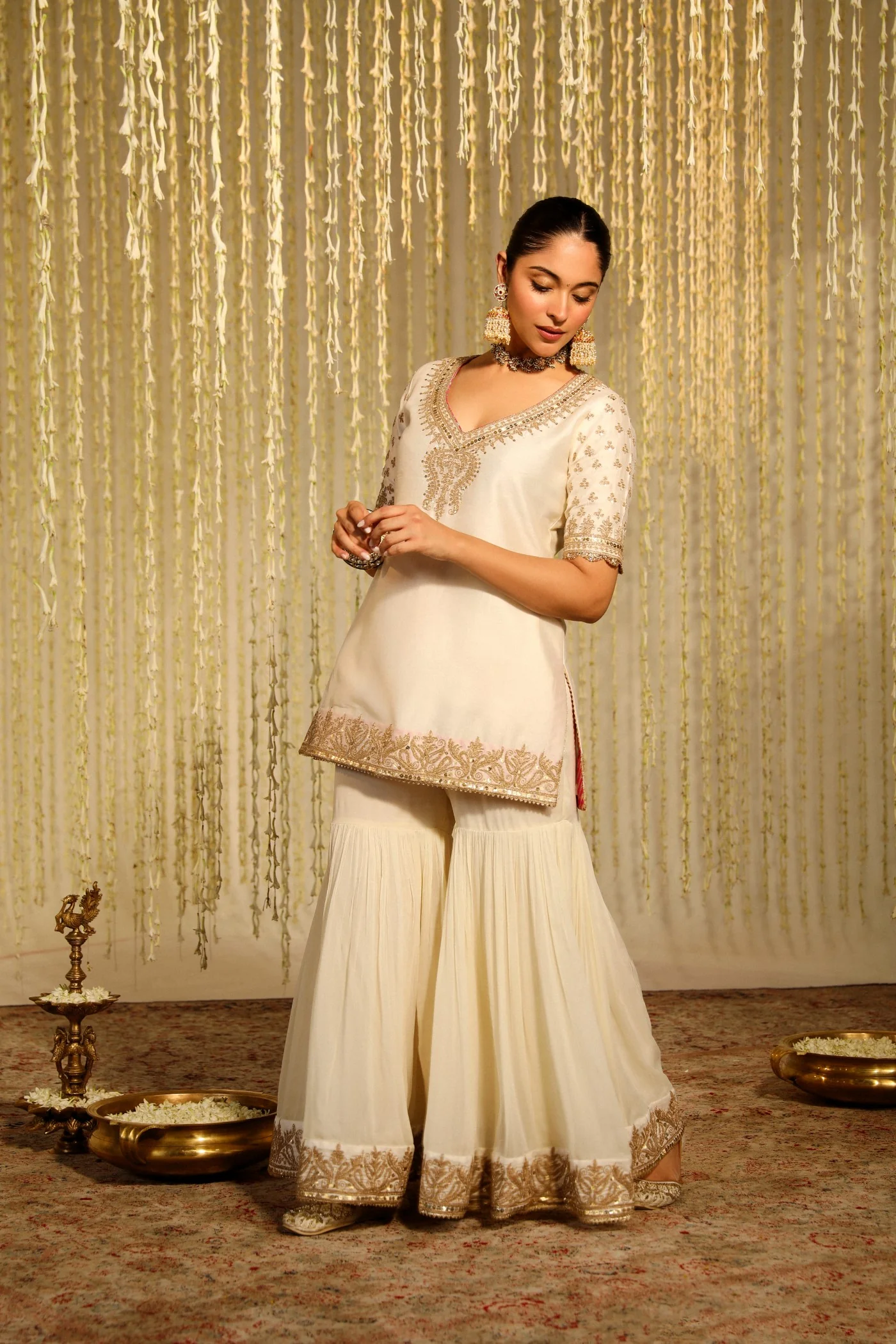AAIRA - DAISY IVORY SHORT KURTA WITH GARARA AND DUPATTA - Image 2