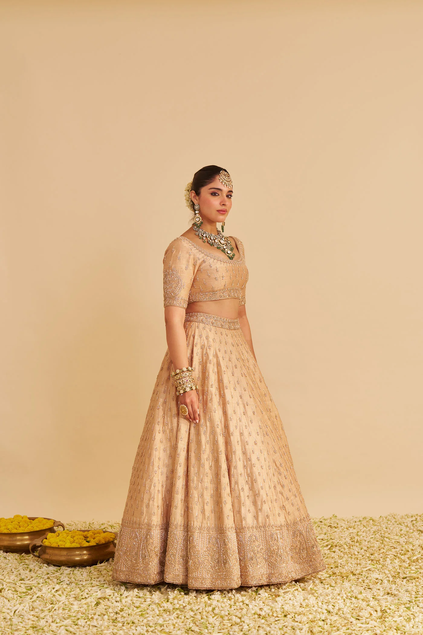 Aaliya - Dabka Zardozi Embroidered Raw Silk Gold Lehenga Set - Image 4