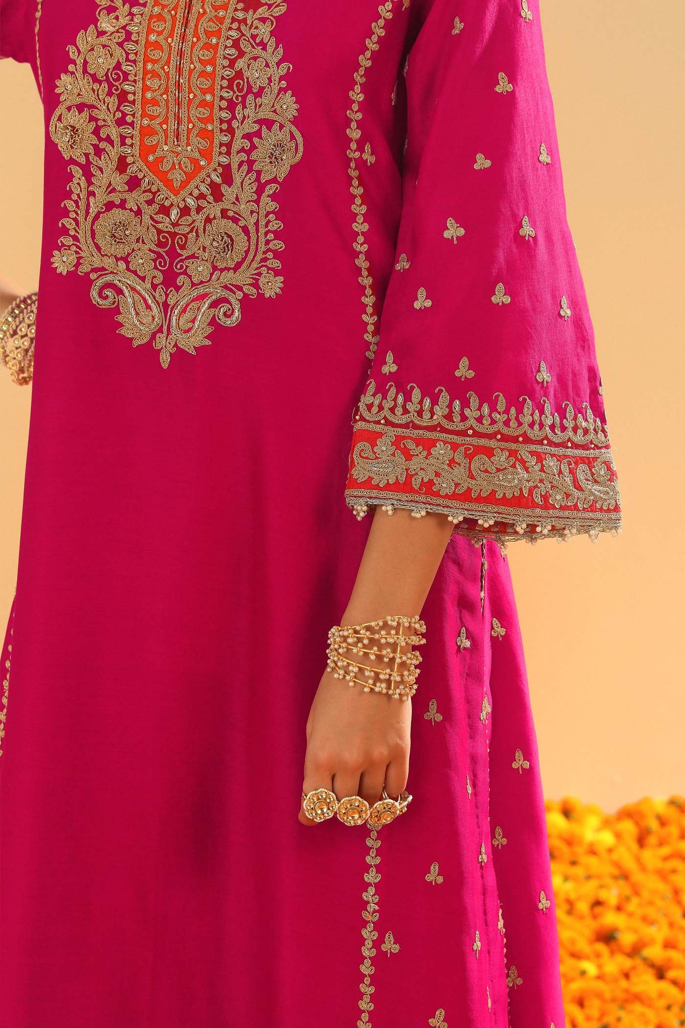 Aamish - Rani Hotpink Long A-line Kurta with Palazzo - Image 8