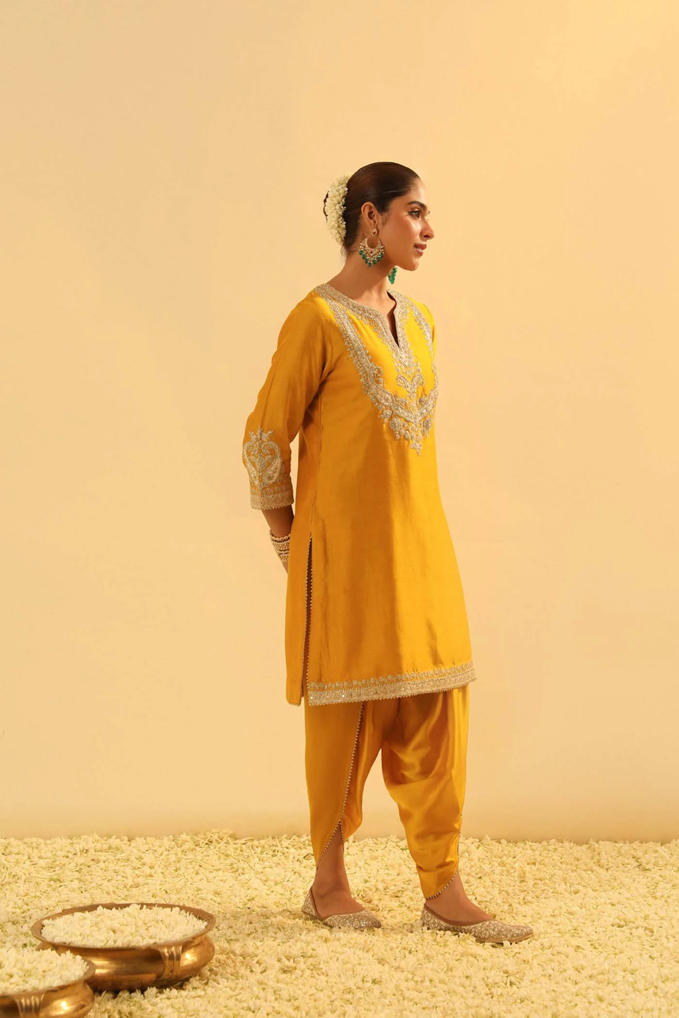 Aashna - Heirloom Mustard Short Kurta with Dhoti - Image 3