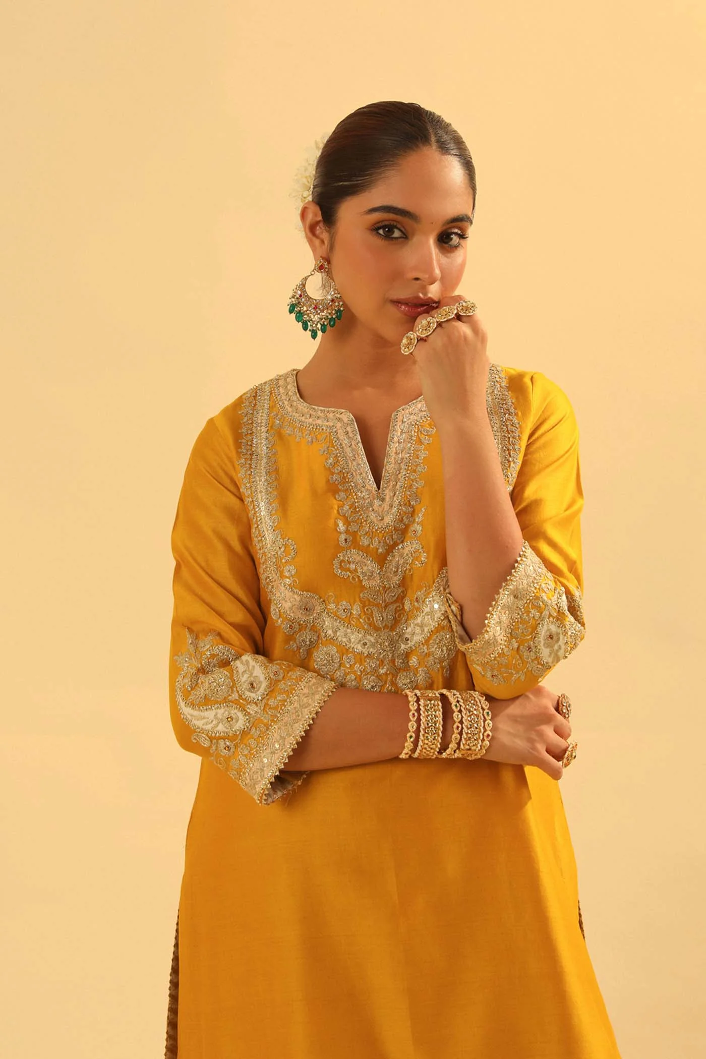 Aashna - Heirloom Mustard Short Kurta with Dhoti - Image 4