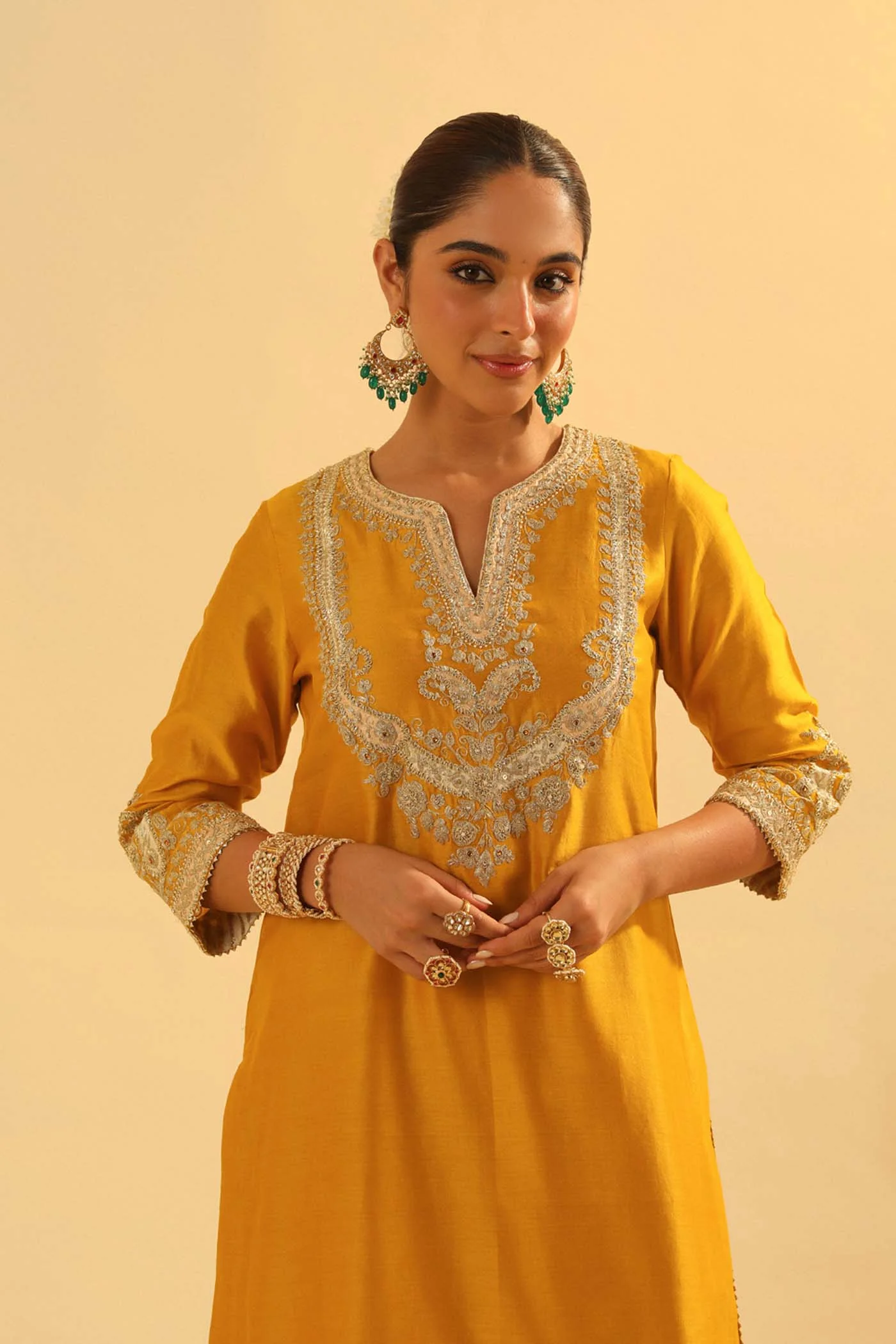 Aashna - Heirloom Mustard Short Kurta with Dhoti - Image 5