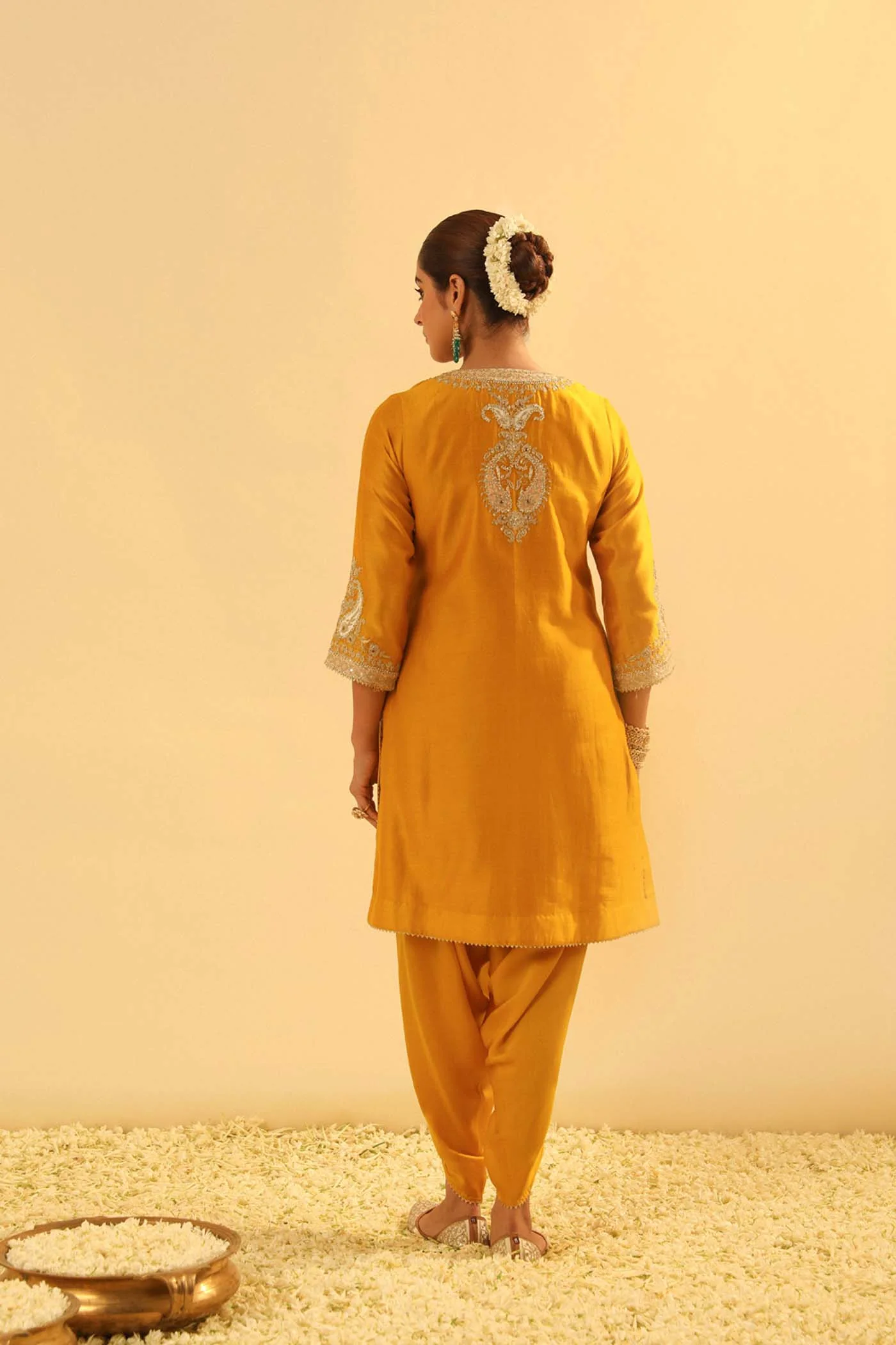 Aashna - Heirloom Mustard Short Kurta with Dhoti - Image 6