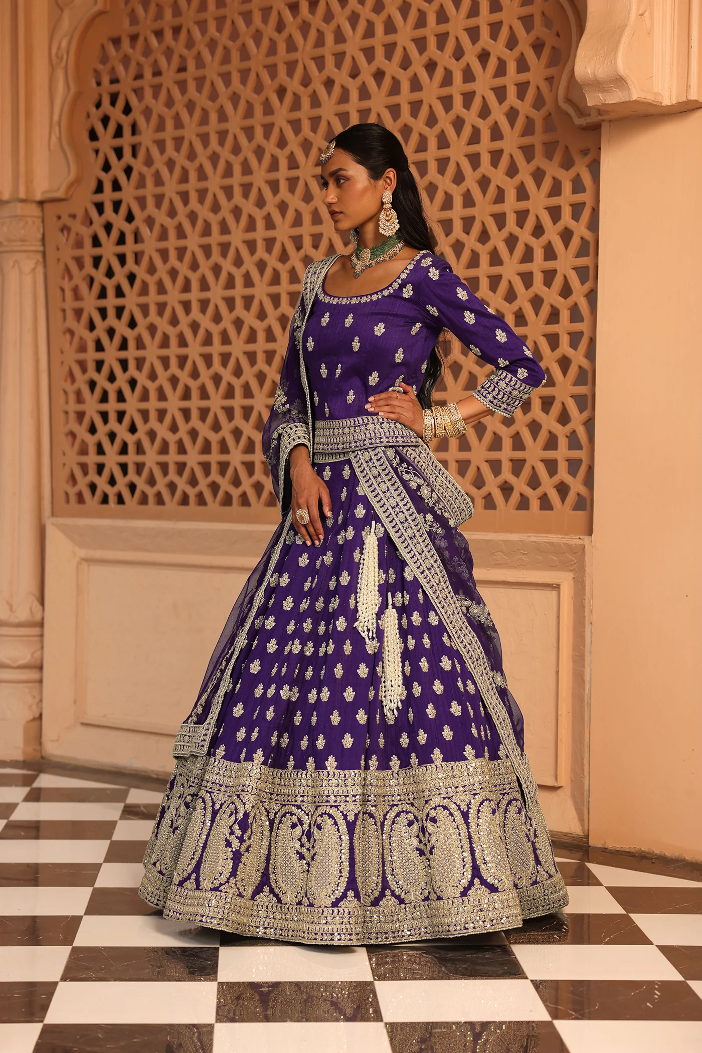 Aasmaa - Purple Lehenga with Choli and Dupatta - Image 2