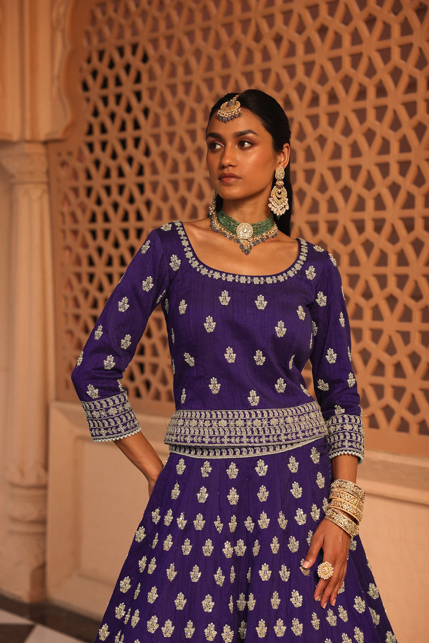Aasmaa - Purple Lehenga with Choli and Dupatta - Image 4