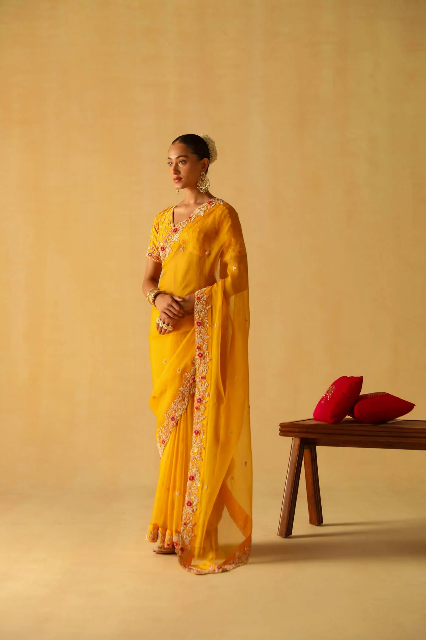 Afsa - Heirloom Mustard Saree Set - Image 2