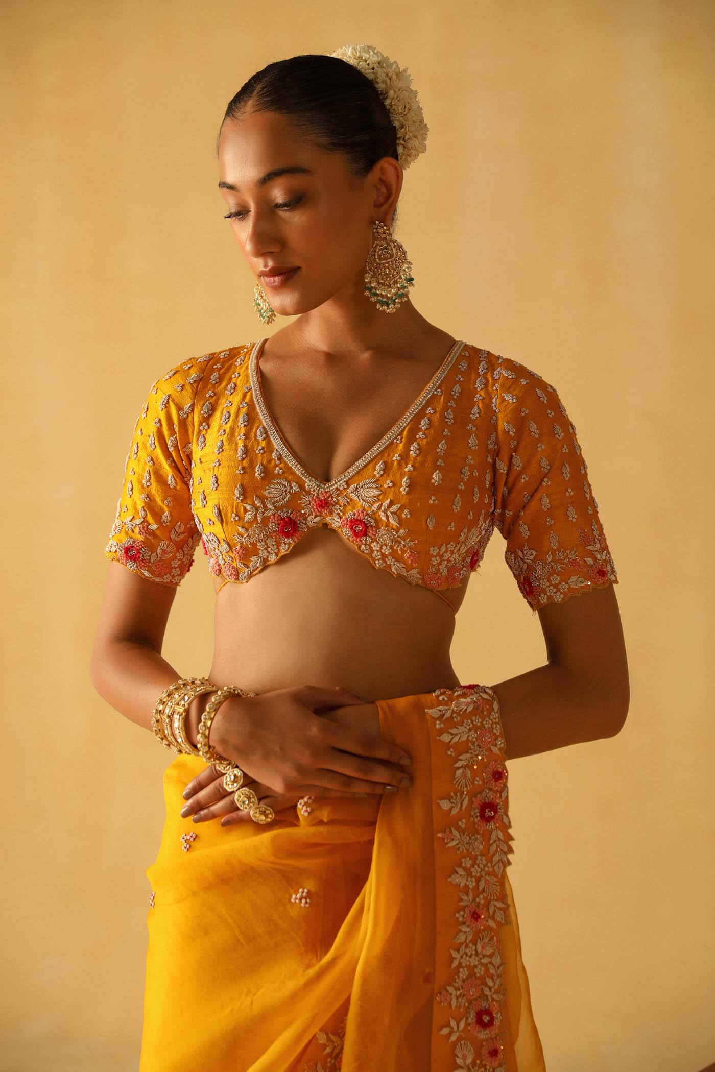 Afsa - Heirloom Mustard Saree Set - Image 5