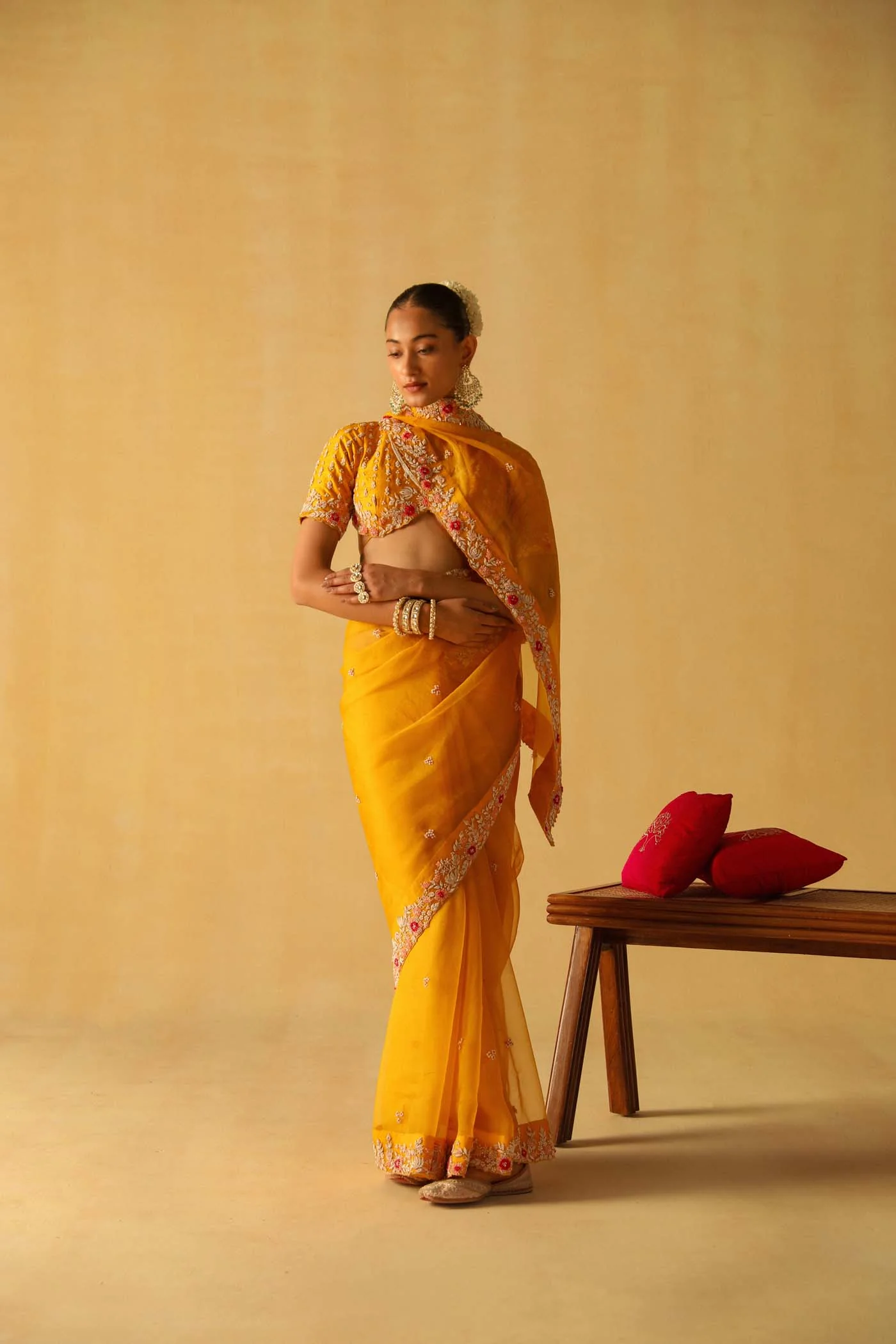 Afsa - Heirloom Mustard Saree Set - Image 6