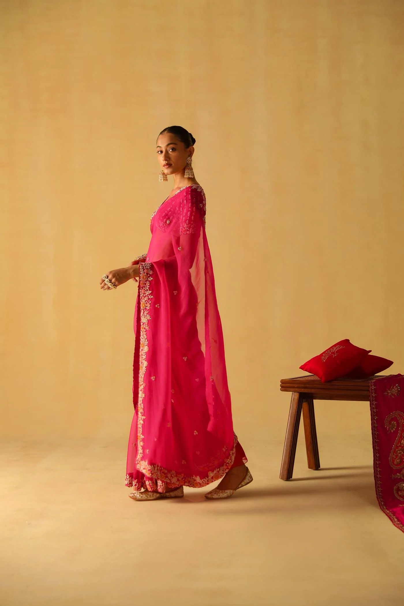 Afsa - Rani Hotpink Saree Set - Image 2