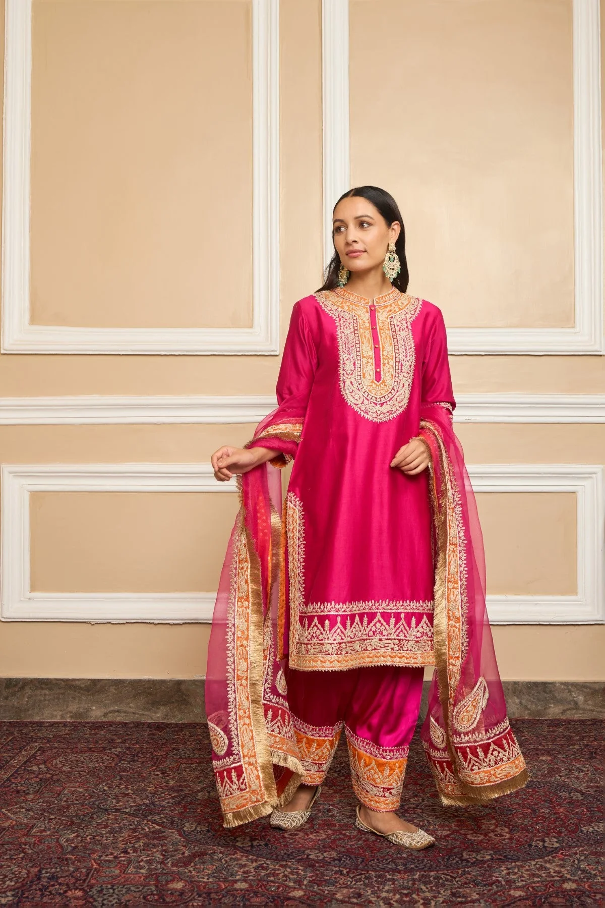 AFSAANA - RANI HOTPINK SHORT KURTA WITH SALWAR AND DUPATTA (LXRTS) - Image 5