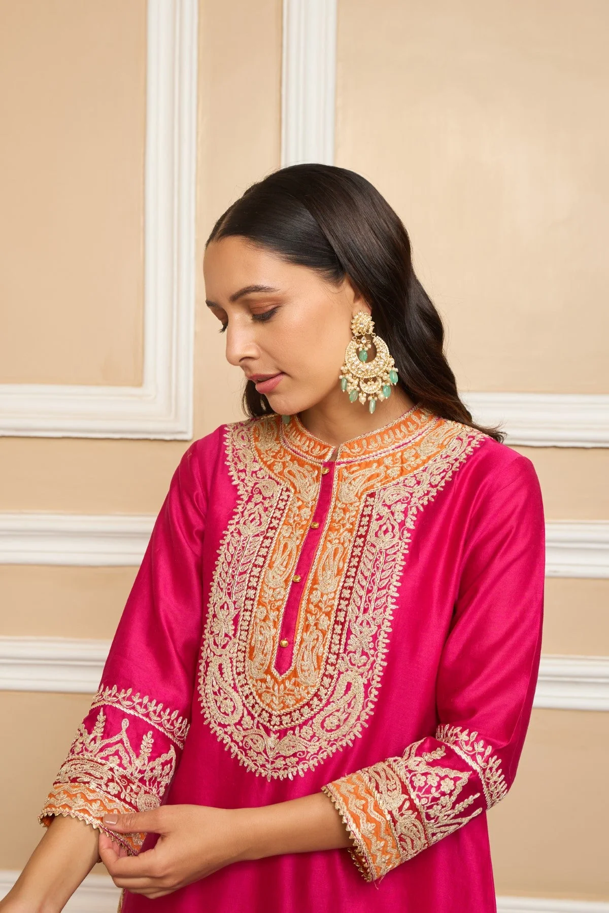 AFSAANA - RANI HOTPINK SHORT KURTA WITH SALWAR AND DUPATTA (LXRTS) - Image 6