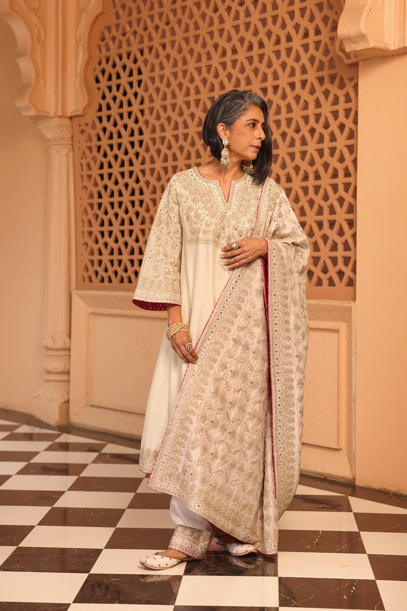 Aiman - Daisy Ivory Short Knee Length Choga with Salwar and Odhni - Image 2
