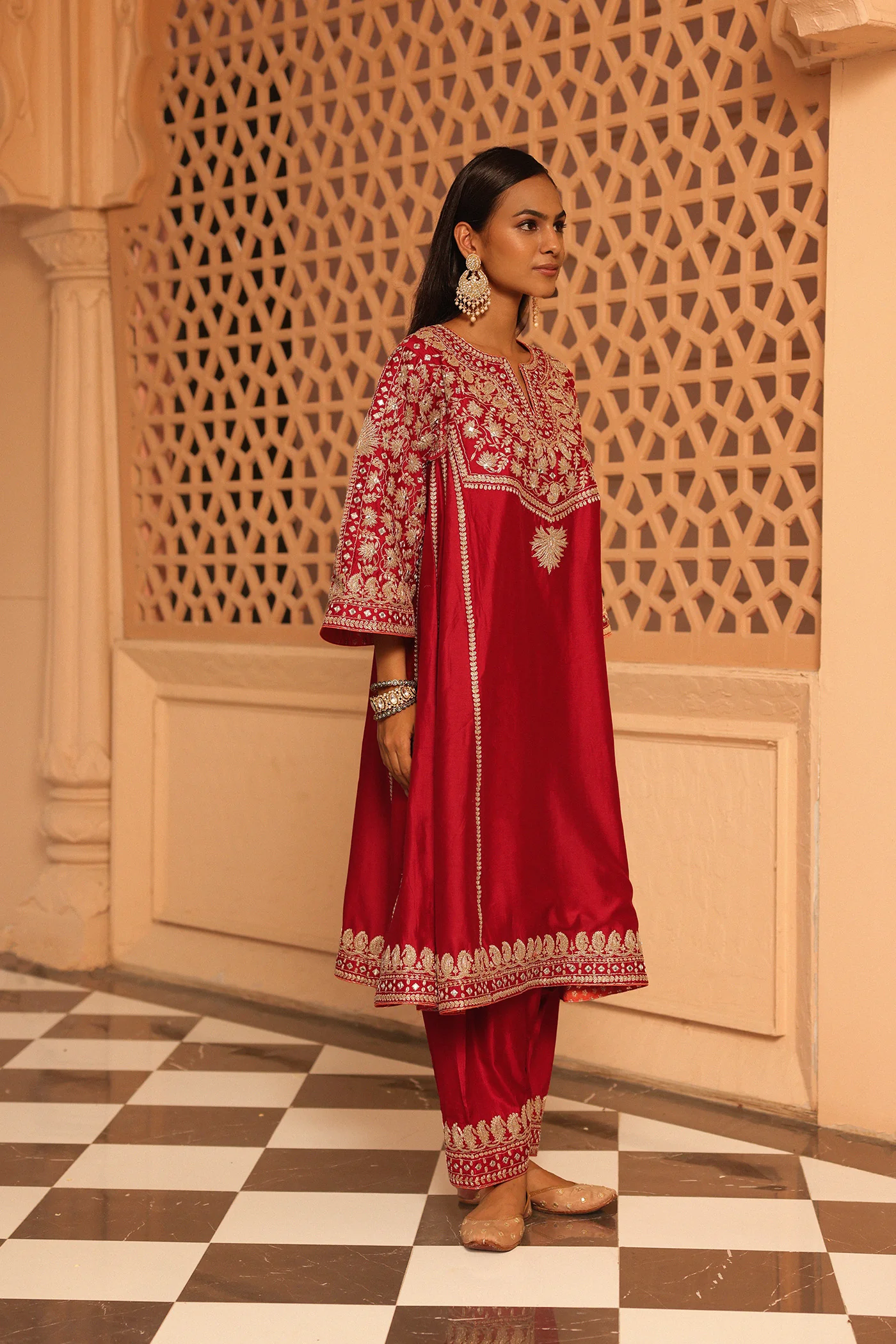 Aiman - Short Knee Length Choga with Salwar and Odhni - Image 4