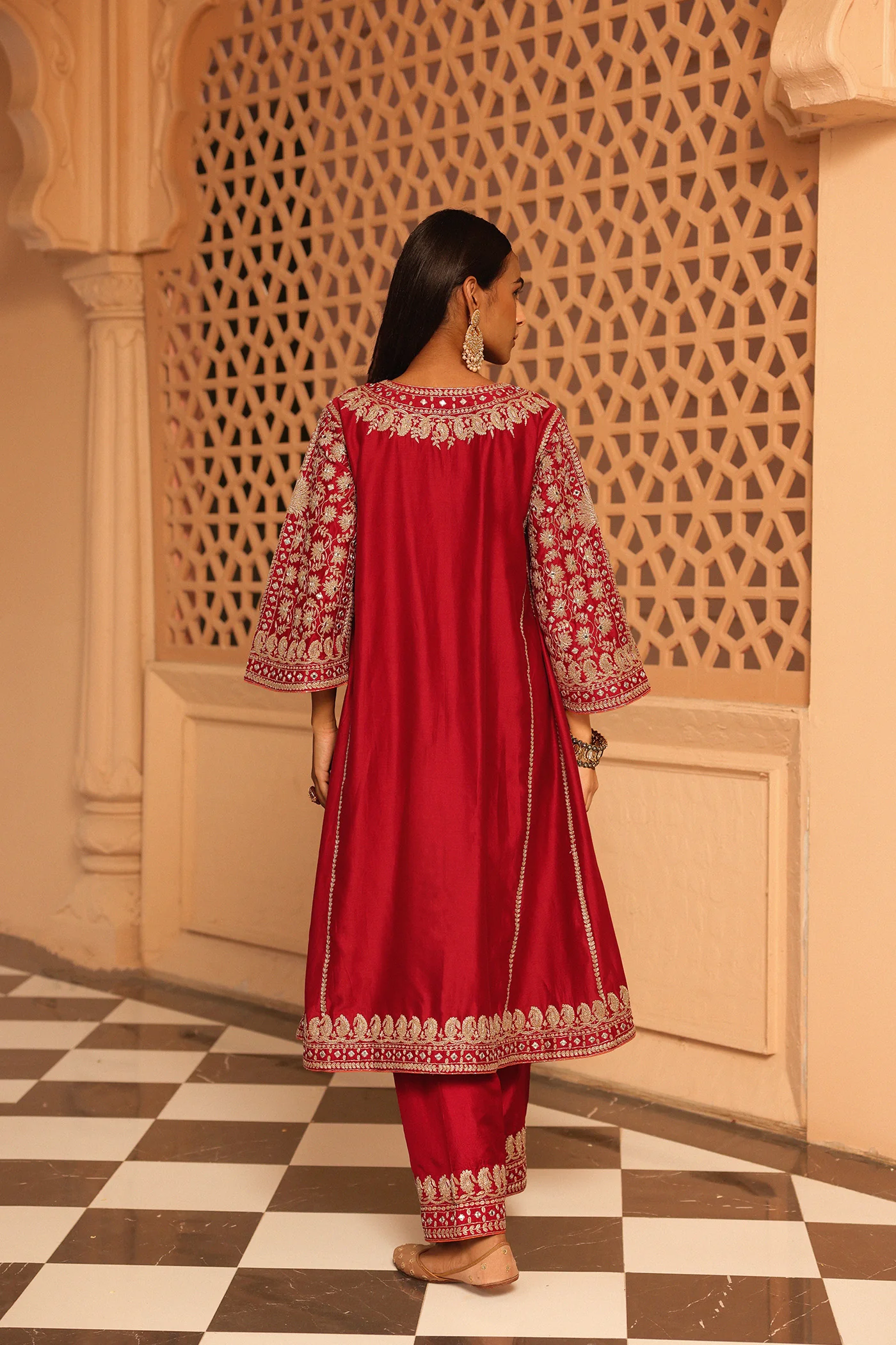 Aiman - Short Knee Length Choga with Salwar and Odhni - Image 5