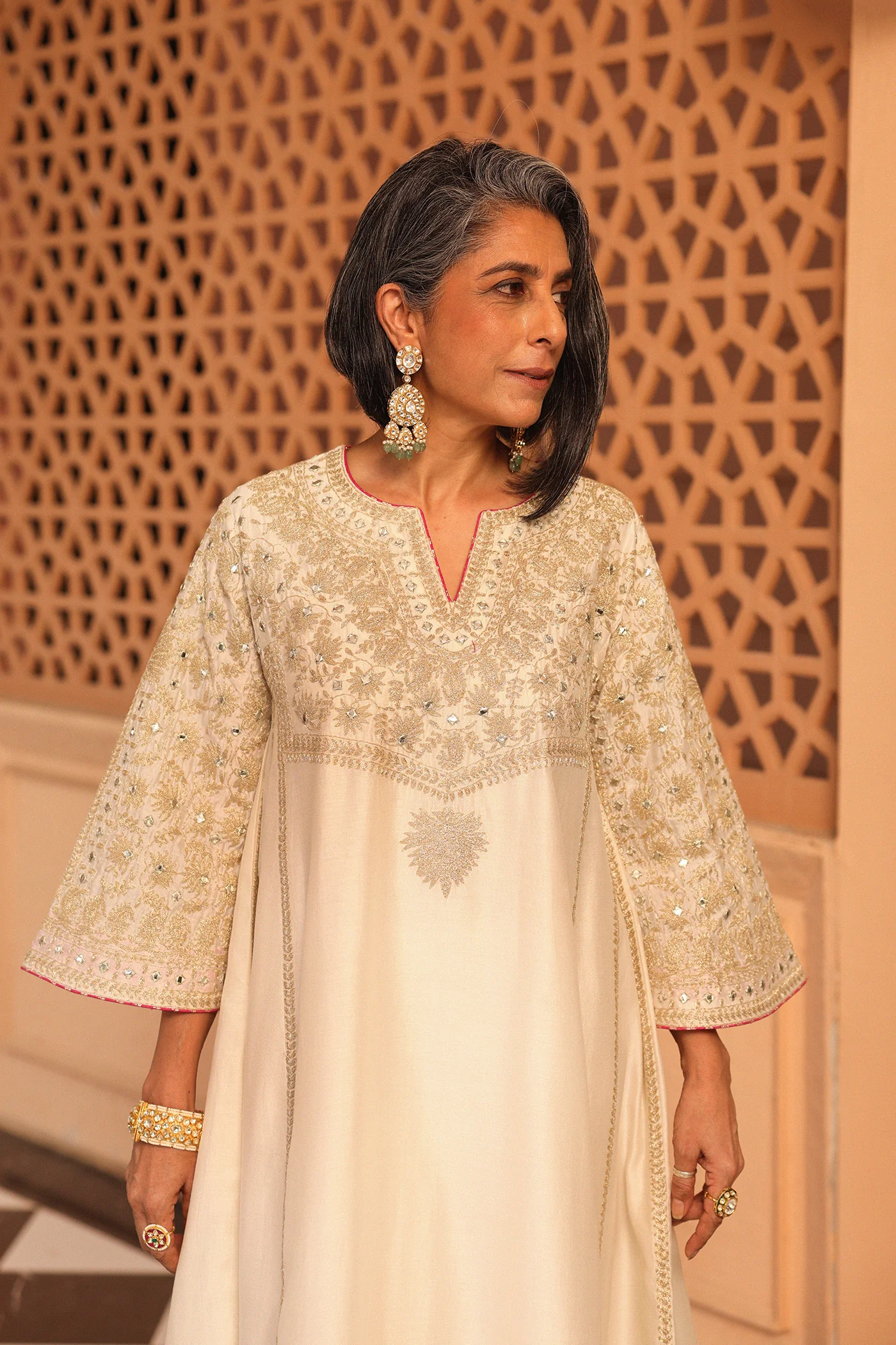 Aiman - Daisy Ivory Short Knee Length Choga with Salwar - Image 2