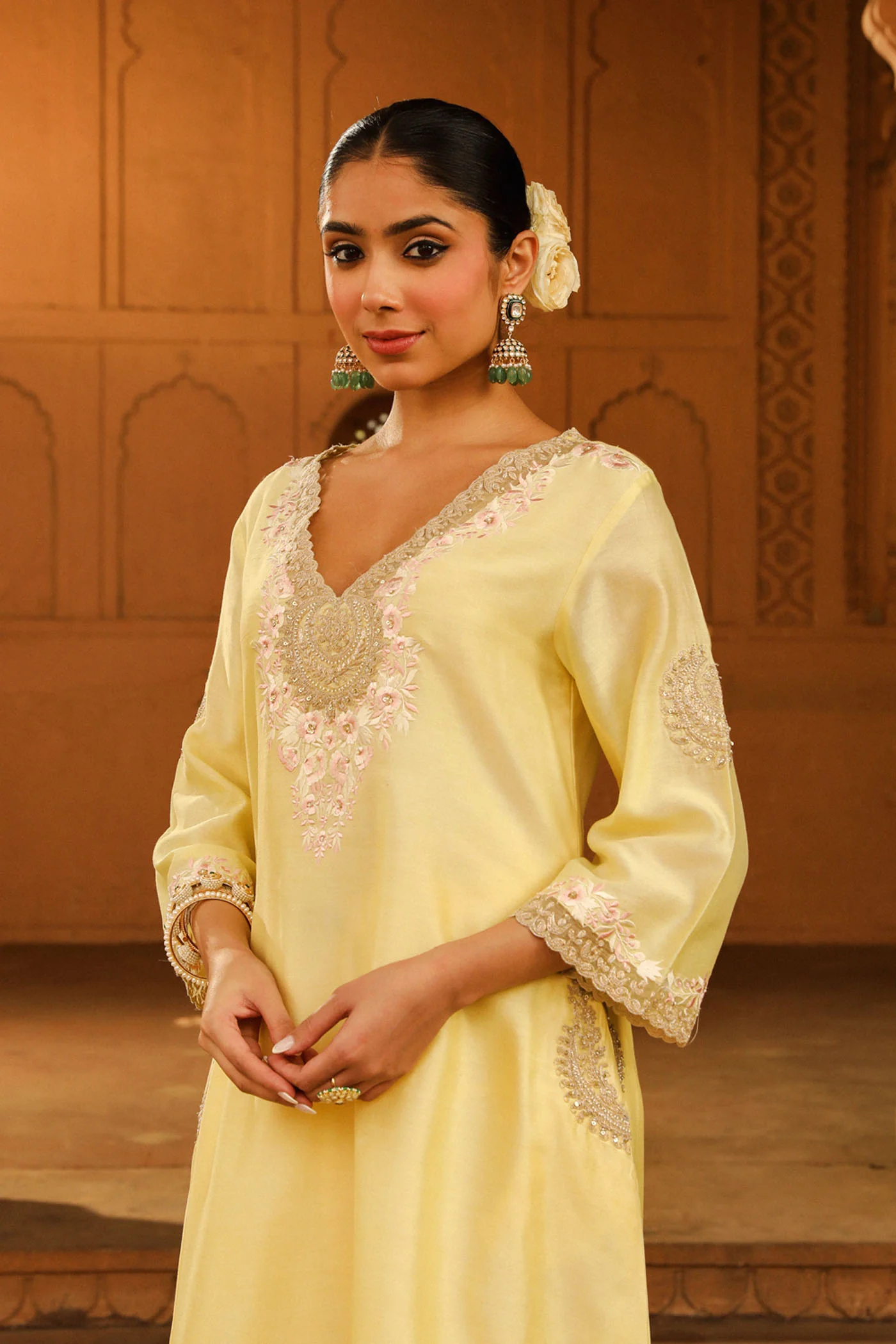 Akira - Lemon Yellow Long Choga with Salwar - Image 3