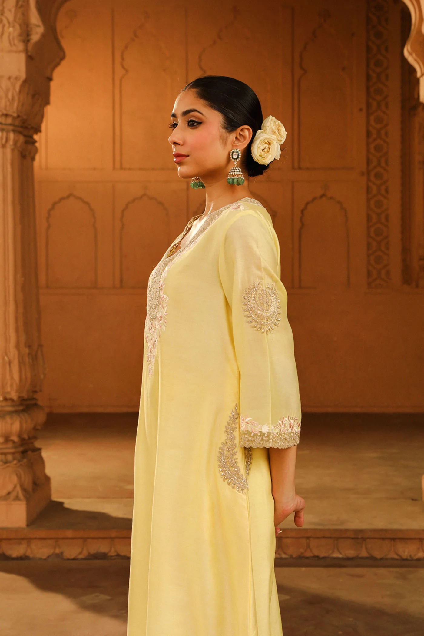Akira - Lemon Yellow Long Choga with Salwar - Image 4