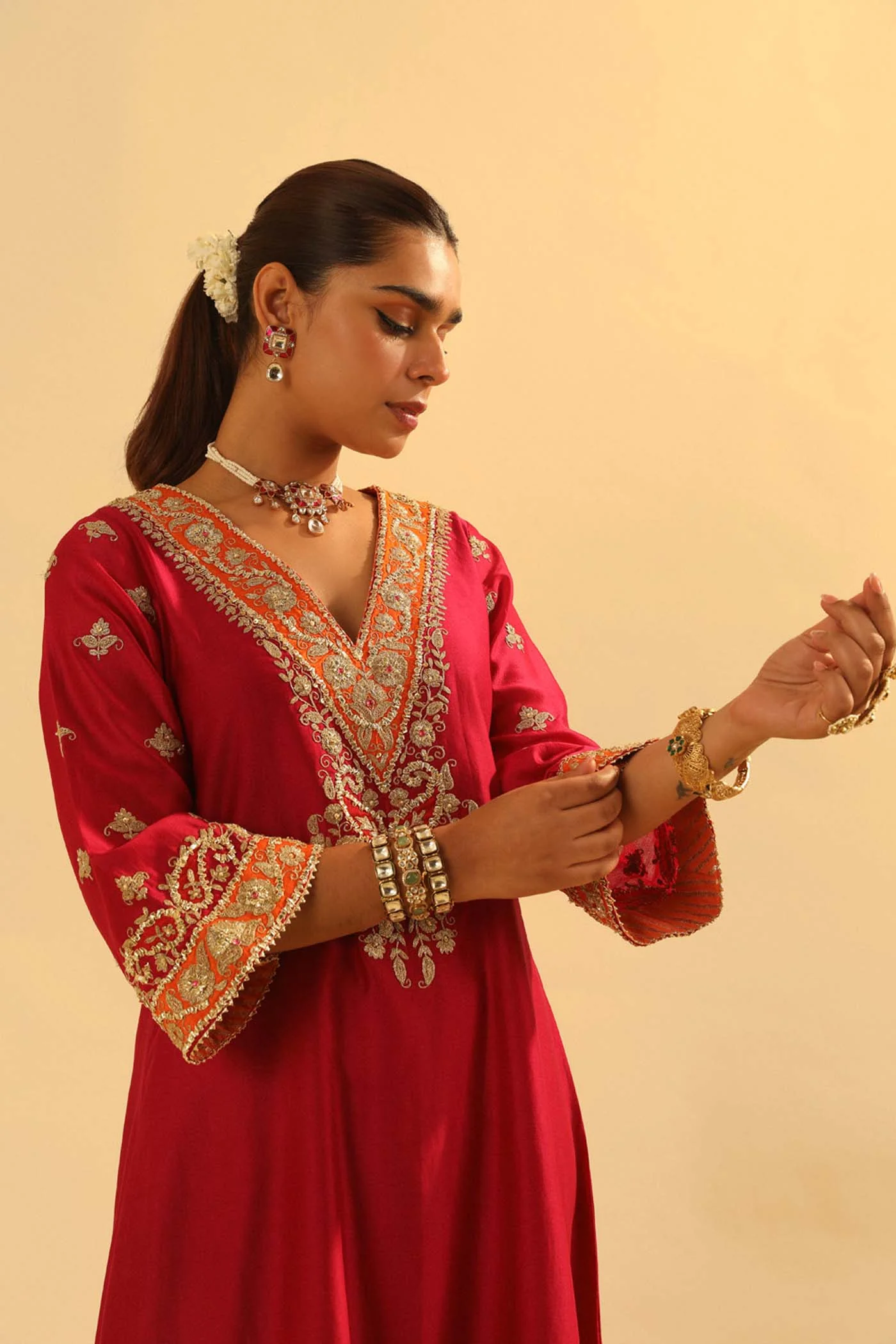 Alima - Red Long A-line Choga with Salwar - Image 5