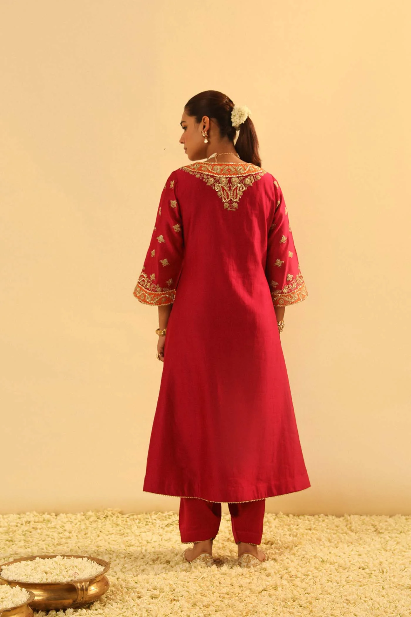 Alima - Red Long A-line Choga with Salwar - Image 6