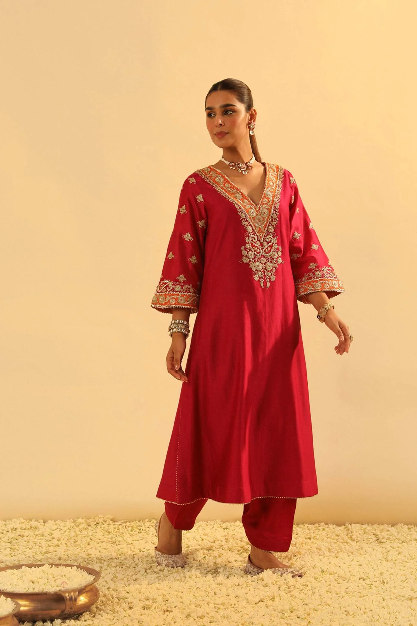 Alima - Red Long A-line Choga with Salwar (Lxrts) - Image 2