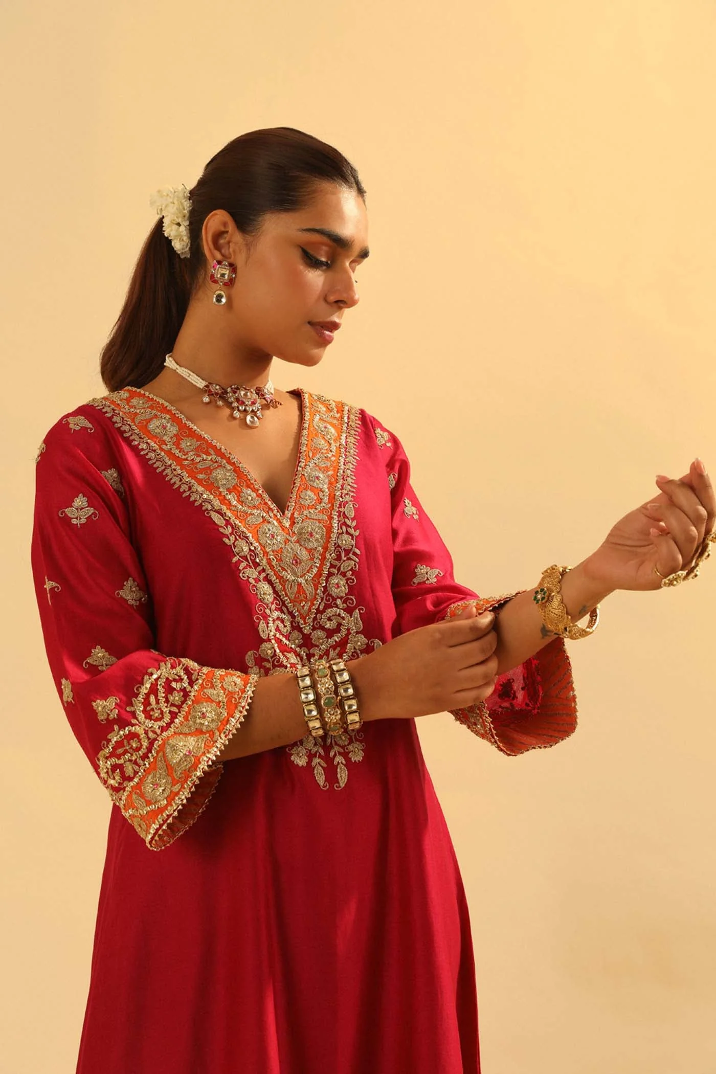 Alima - Red Long A-line Choga with Salwar (Lxrts) - Image 5
