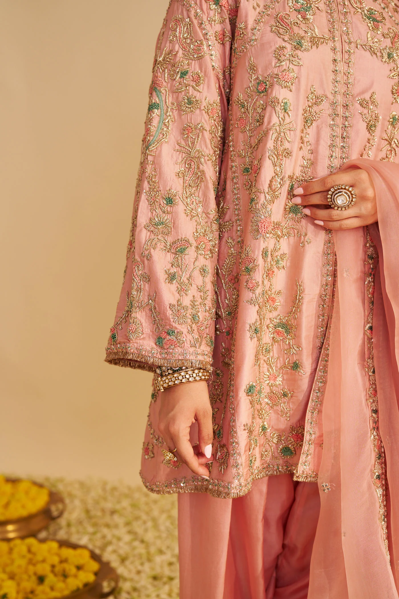Alira - Dabka Zardozi Embroidered Blush Pink Kurta & Salwar with Dupatta - Image 6