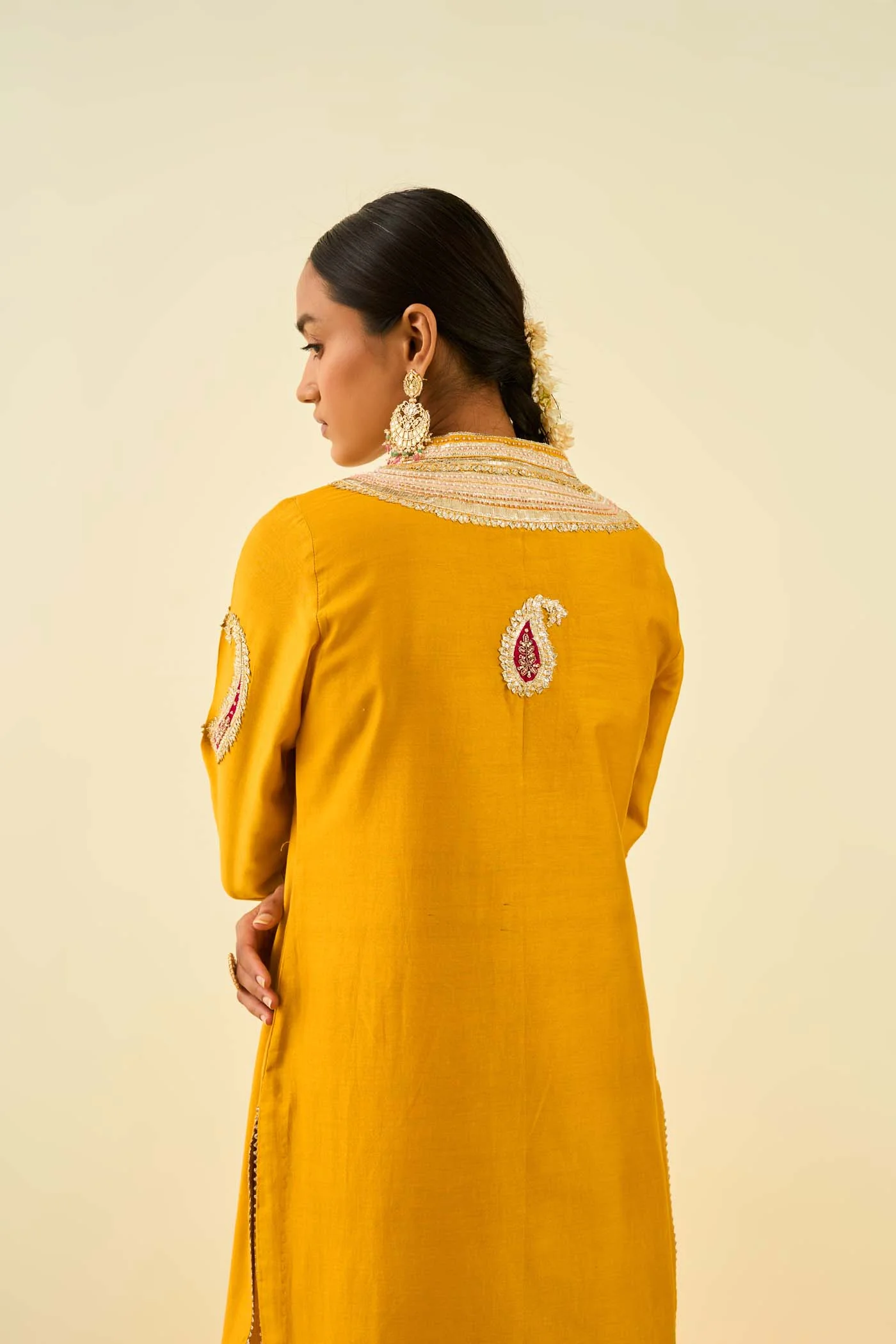 Aliyah- Glaze Mustard straight long kurta with palazzo - Image 3