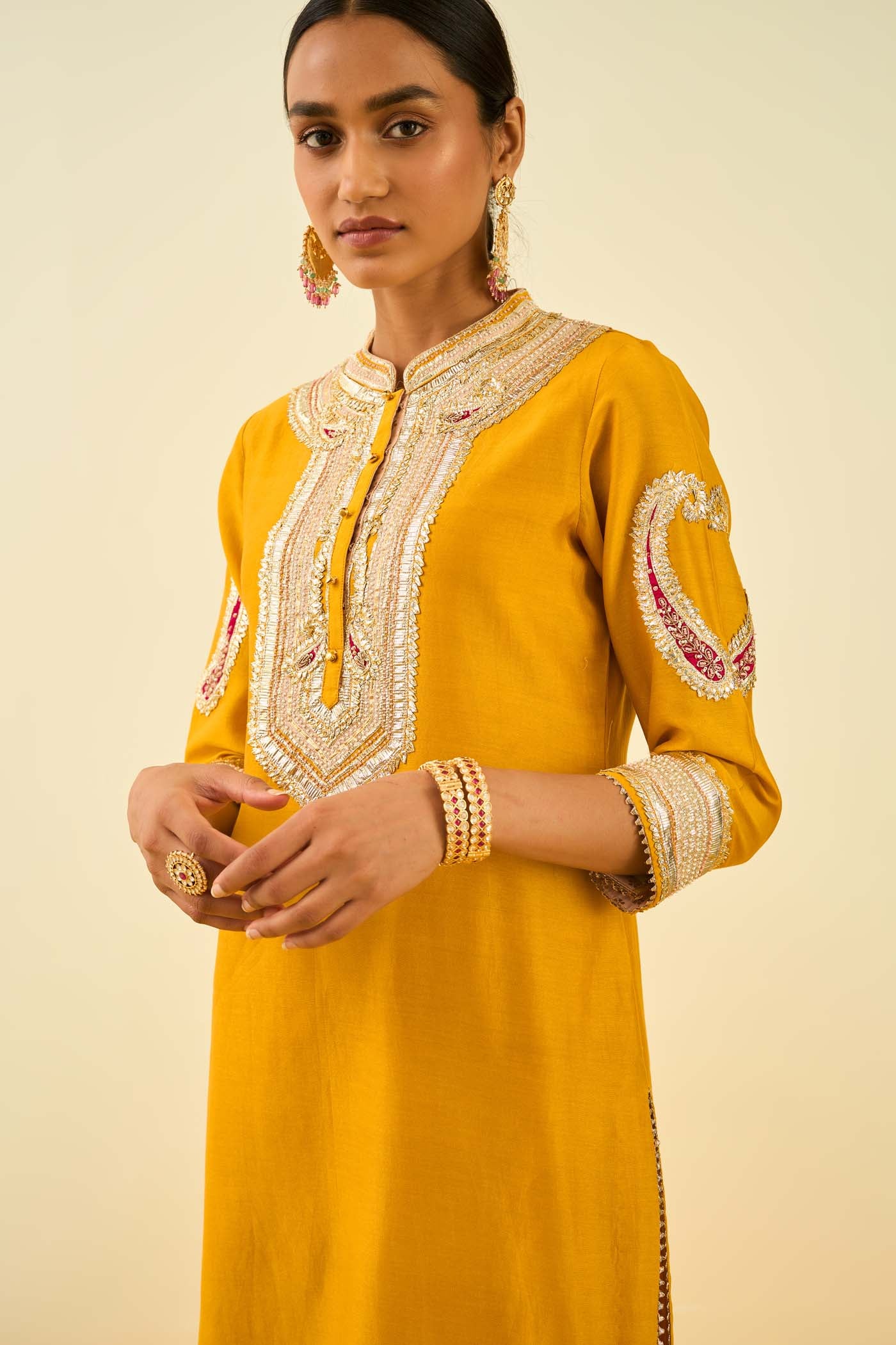 Aliyah- Glaze Mustard straight long kurta with palazzo - Image 4