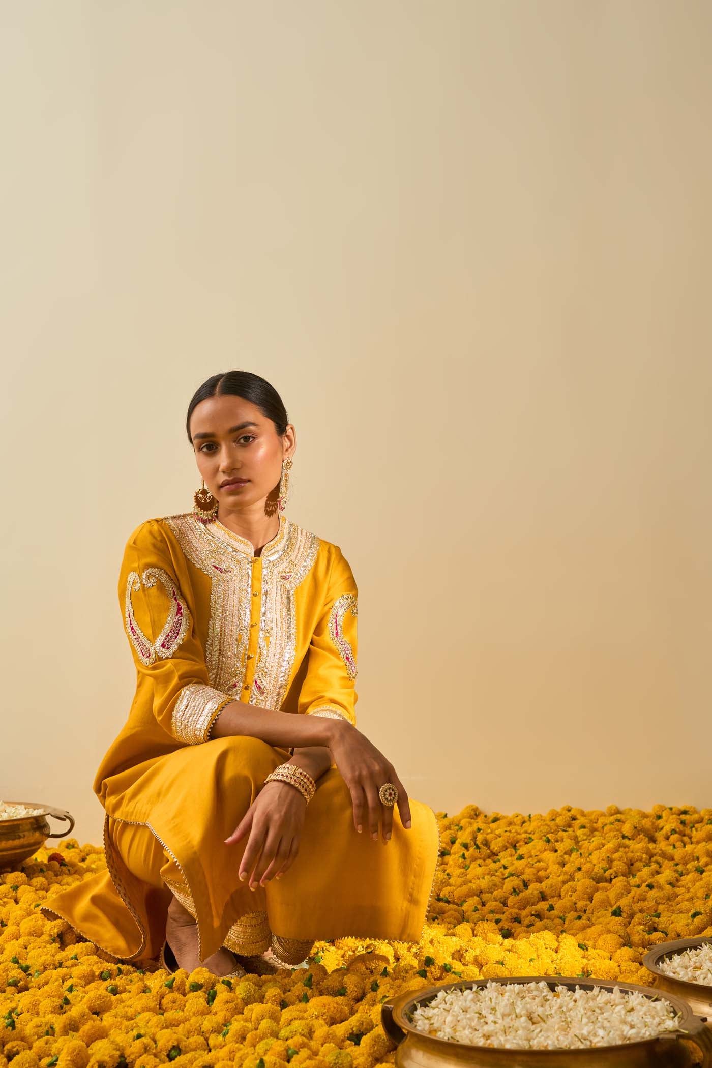 Aliyah- Glaze Mustard straight long kurta with palazzo - Image 5