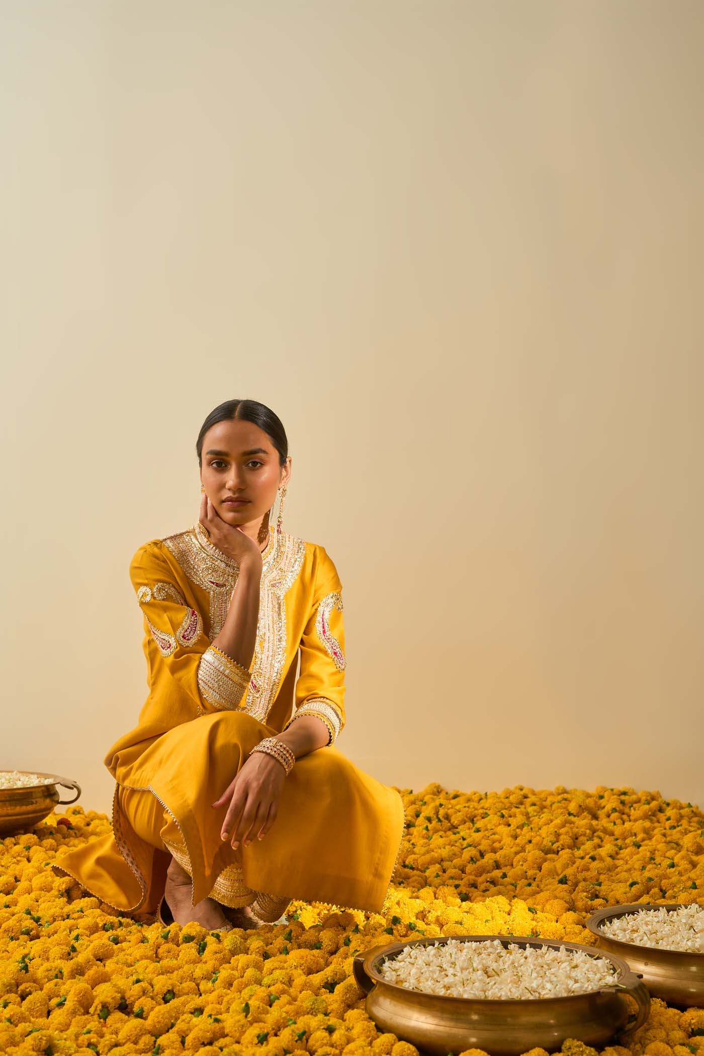Aliyah- Glaze Mustard straight long kurta with palazzo - Image 6