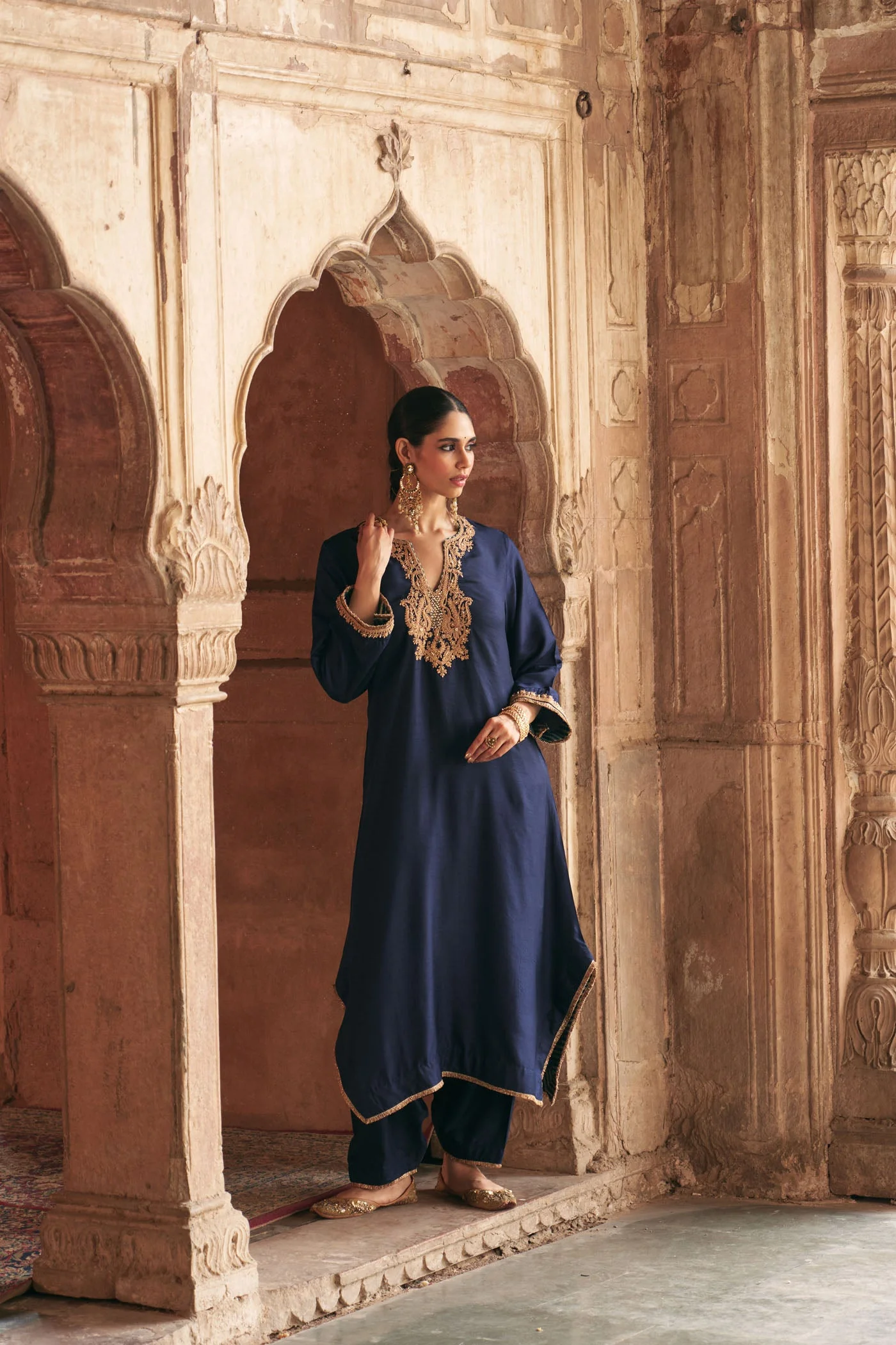 AMAYA - DEEP BLUE LONG KAFTAN WITH SALWAR (Lxrts) - Image 2