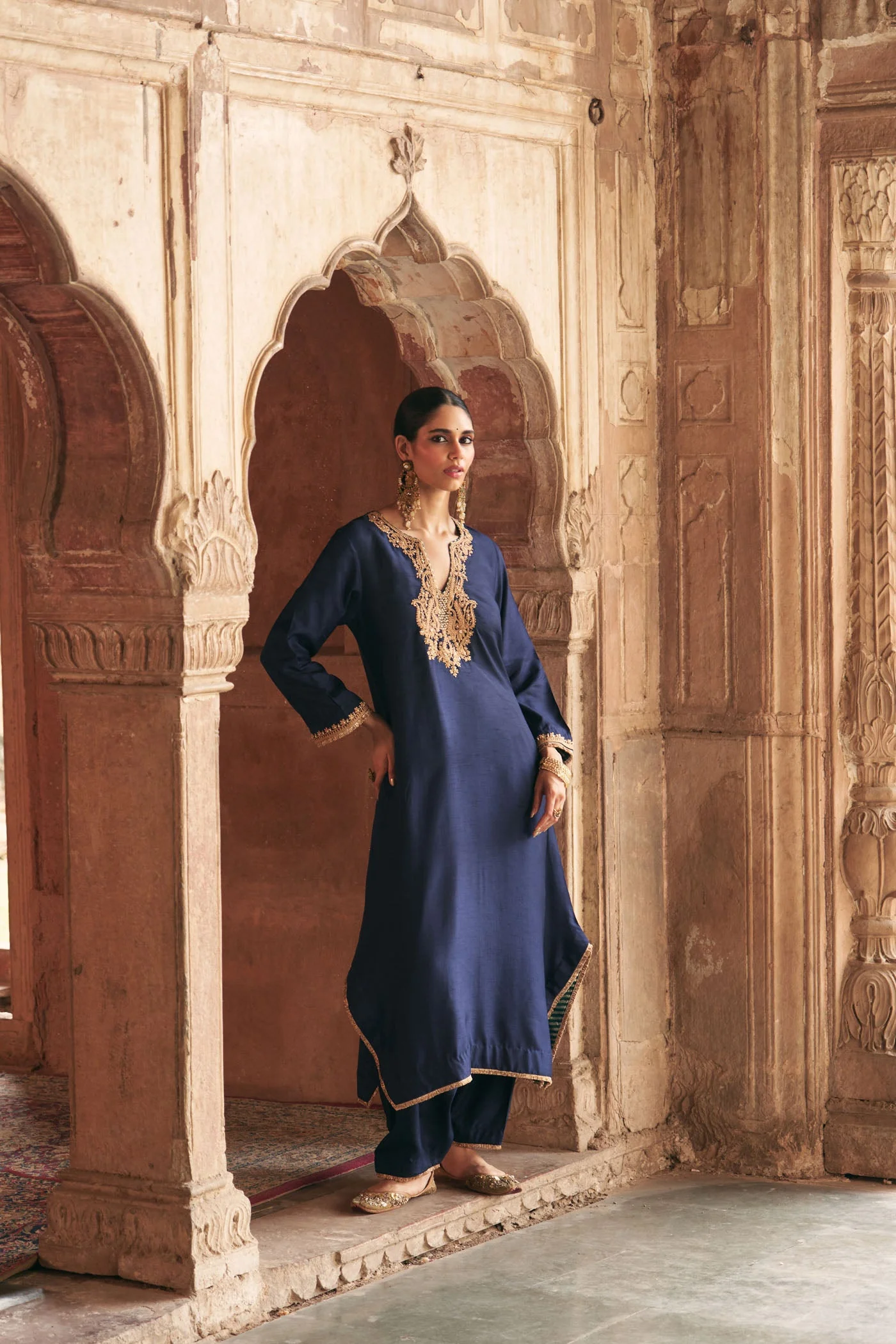 AMAYA - DEEP BLUE LONG KAFTAN WITH SALWAR (Lxrts) - Image 3