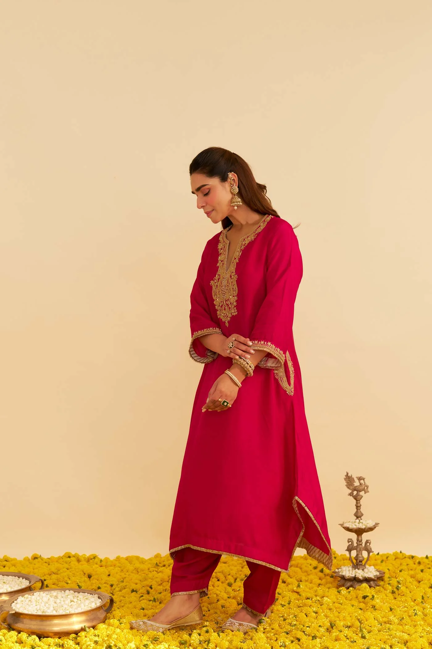 AMAYA - Rani Hotpink LONG KAFTAN WITH SALWAR - Image 3