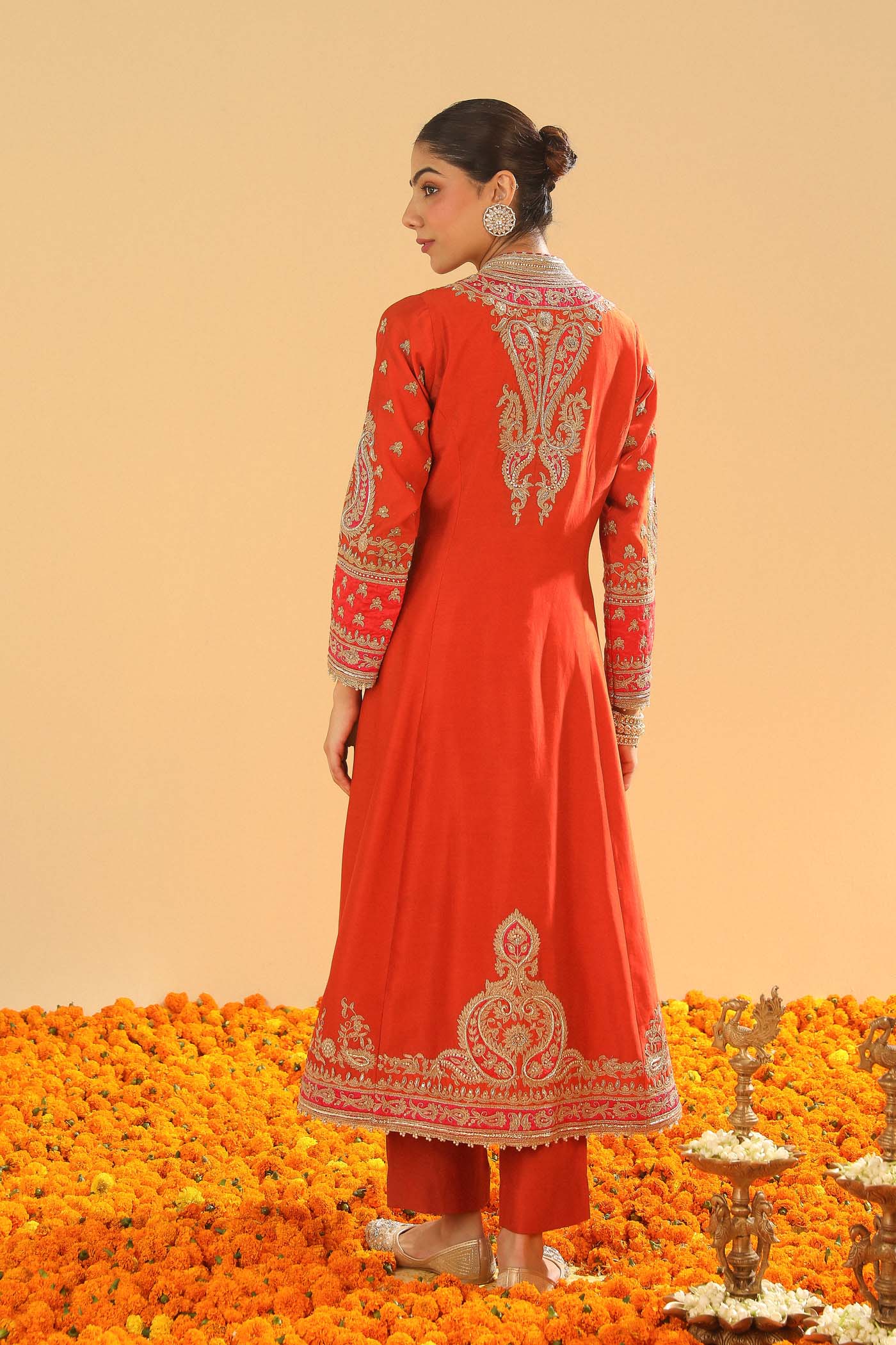Amayah - Burnt Orange Long A-line Jacket with Pant - Image 10